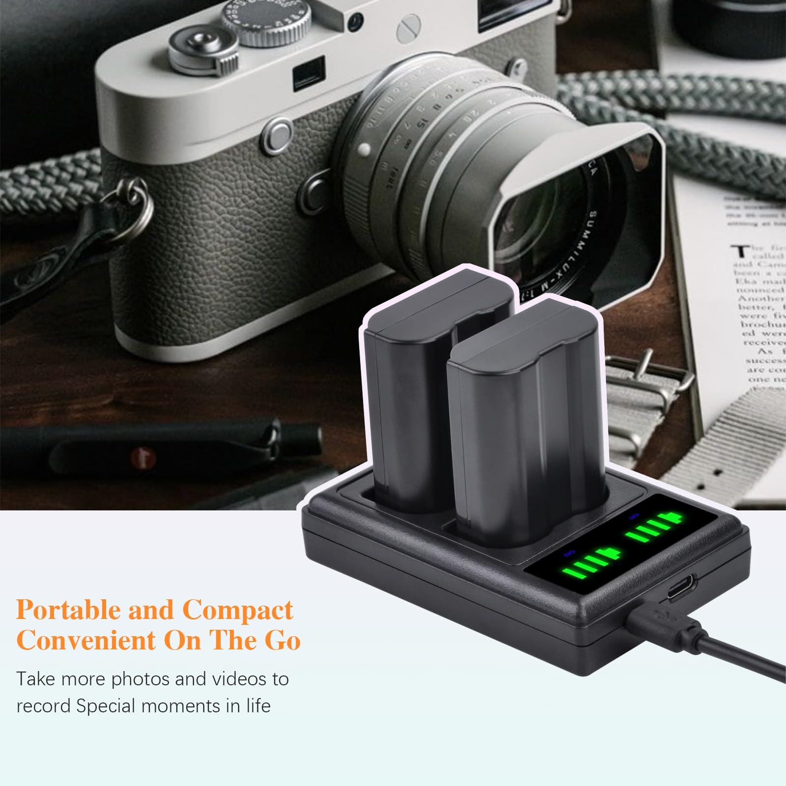 EN-EL15C EL15a EL15b EL15 Battery and LED Dual Charger for Nikon Z6 Z7 D850 D750 D810 D7500 D7200 D7100 D7000 D500 D600 D610 D800 D800E D810A - Fast Charging Solution for Professional Photography, Travel and Outdoor Shooting