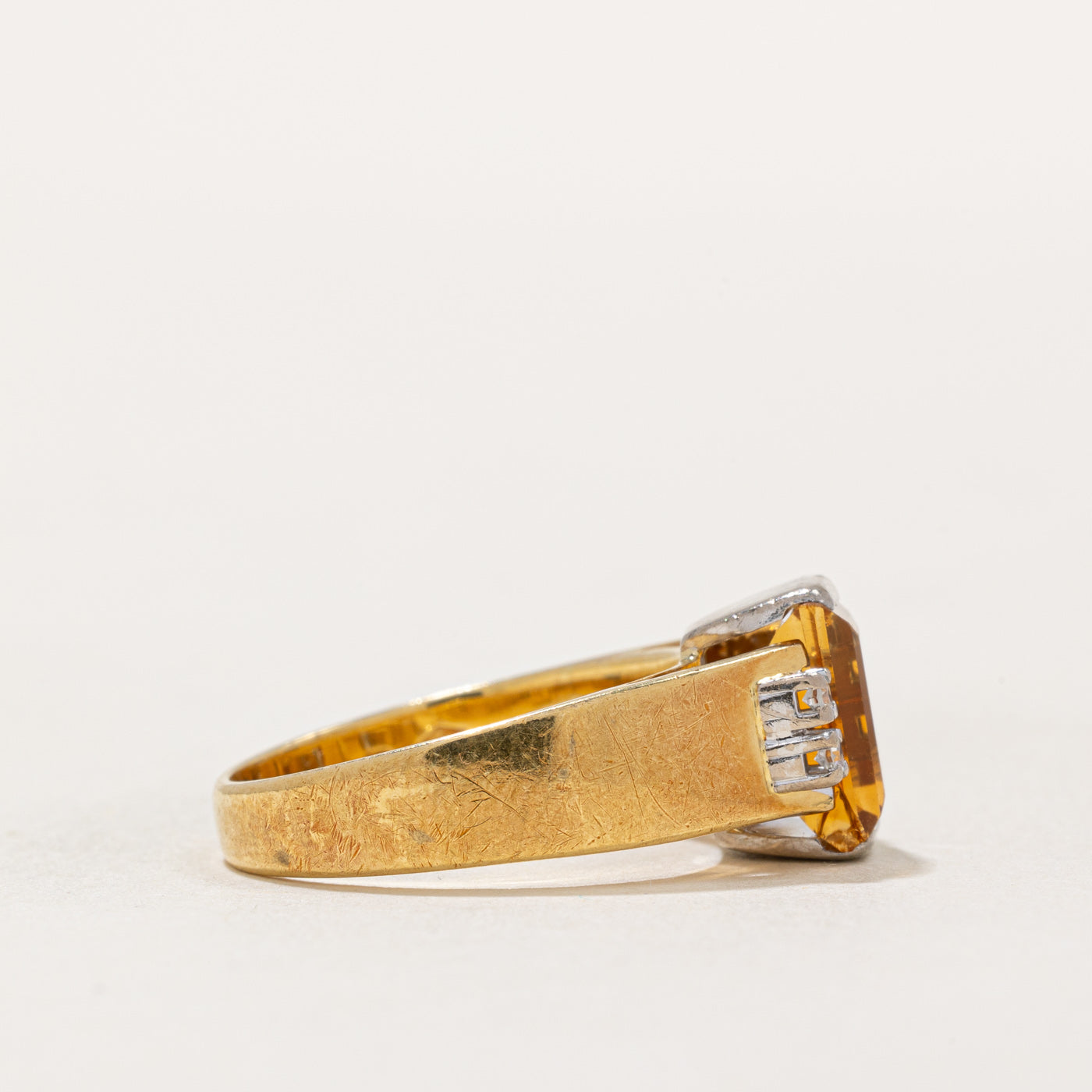 1.50ct Rectangular Cut Citrine & 0.08ctw Diamond Ring - Size 6.25 | Elegant Statement Jewelry for Weddings, Anniversaries & Special Occasions