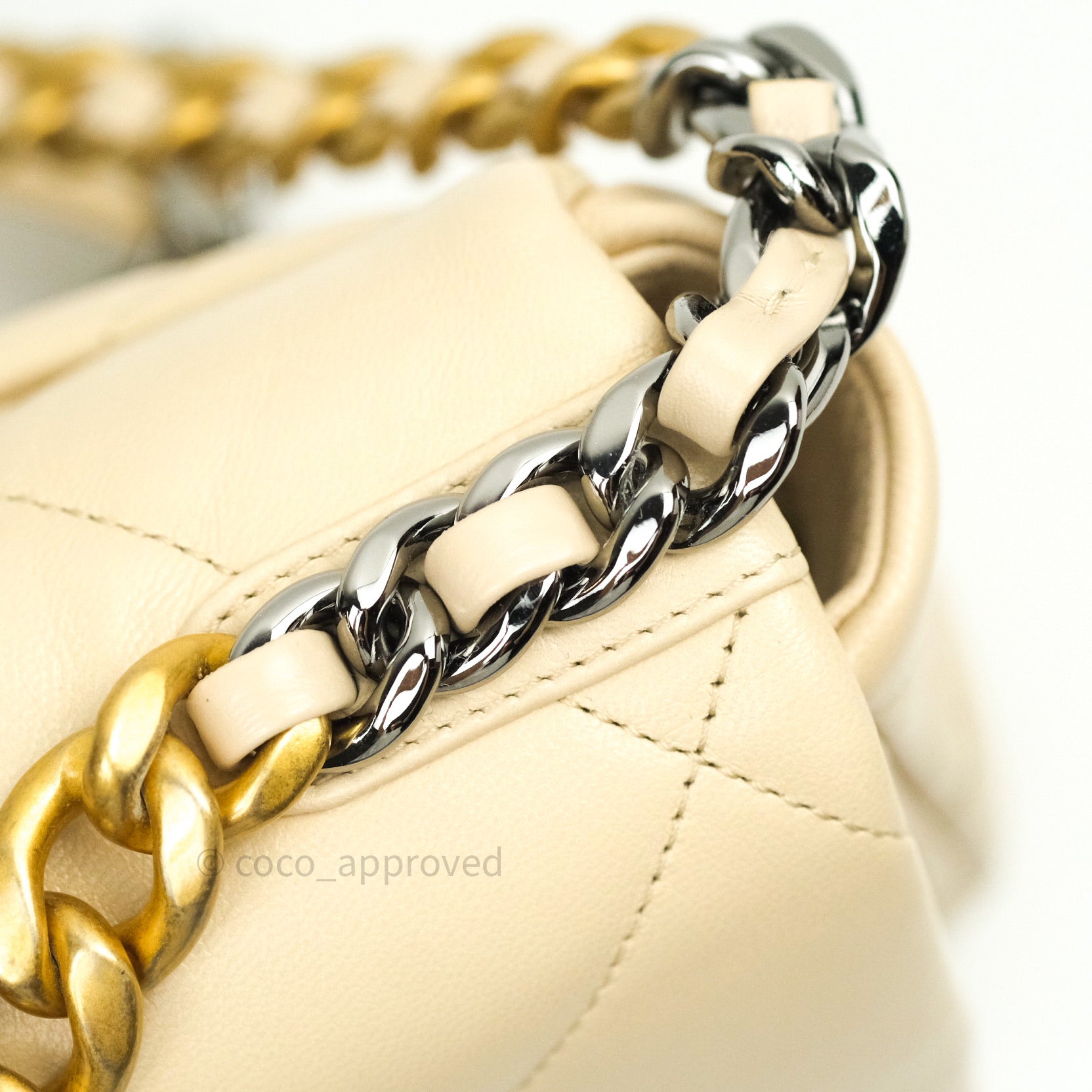 Chanel 19 Small Beige Goatskin Leather Bag with Mixed Gold & Silver Hardware - Luxury Designer Handbag for Women, Perfect for Everyday Use & Special Occasions