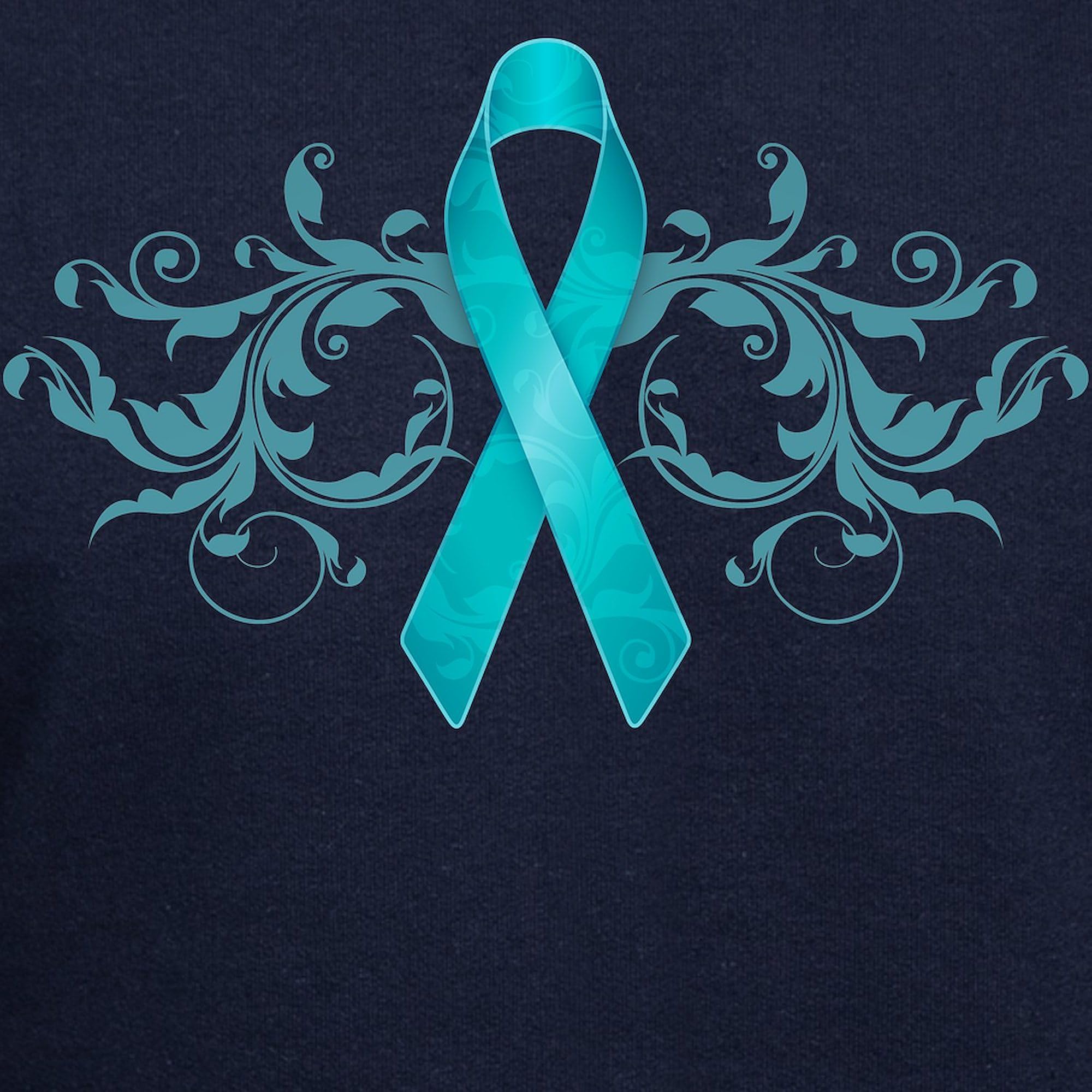 Teal Ribbon Hoodie for Men - Dark Regular Fit Pullover Sweatshirt | Awareness & Support Apparel for Cancer, Ovarian & PTSD Causes - Comfortable Casual Wear for Everyday & Fundraising Events