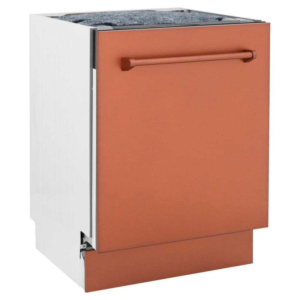 ZLINE 24 Inch Tallac Series 3rd Rack Dishwasher with Copper Panel & Traditional Handle - 51dBa Ultra Quiet (DWV C 24) - Perfect for Modern Kitchens & Open Concept Homes