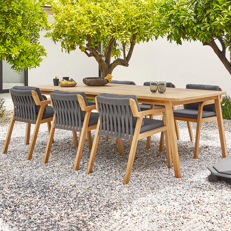 Premium Teak Rattan Outdoor Dining Table and Chair Set - Patio Furniture for Garden, Backyard, Poolside & Balcony