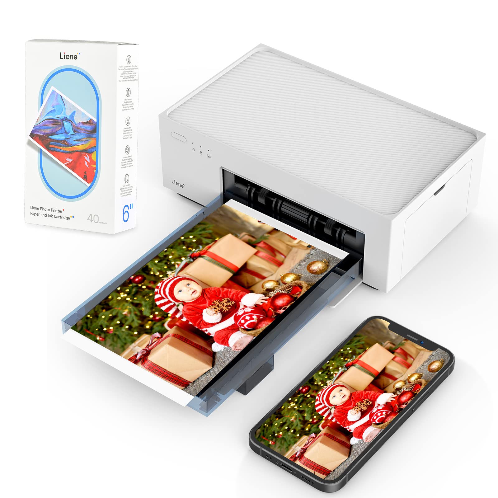 Liene 4x6'' Wi-Fi Photo Printer Bundle with 60 Sheets & 2 Ink Cartridges - Portable Dye-Sublimation Printer for iPhone, Android, Smartphone & Computer - Perfect for Home Use, Travel Photos & Instant Printing Memories