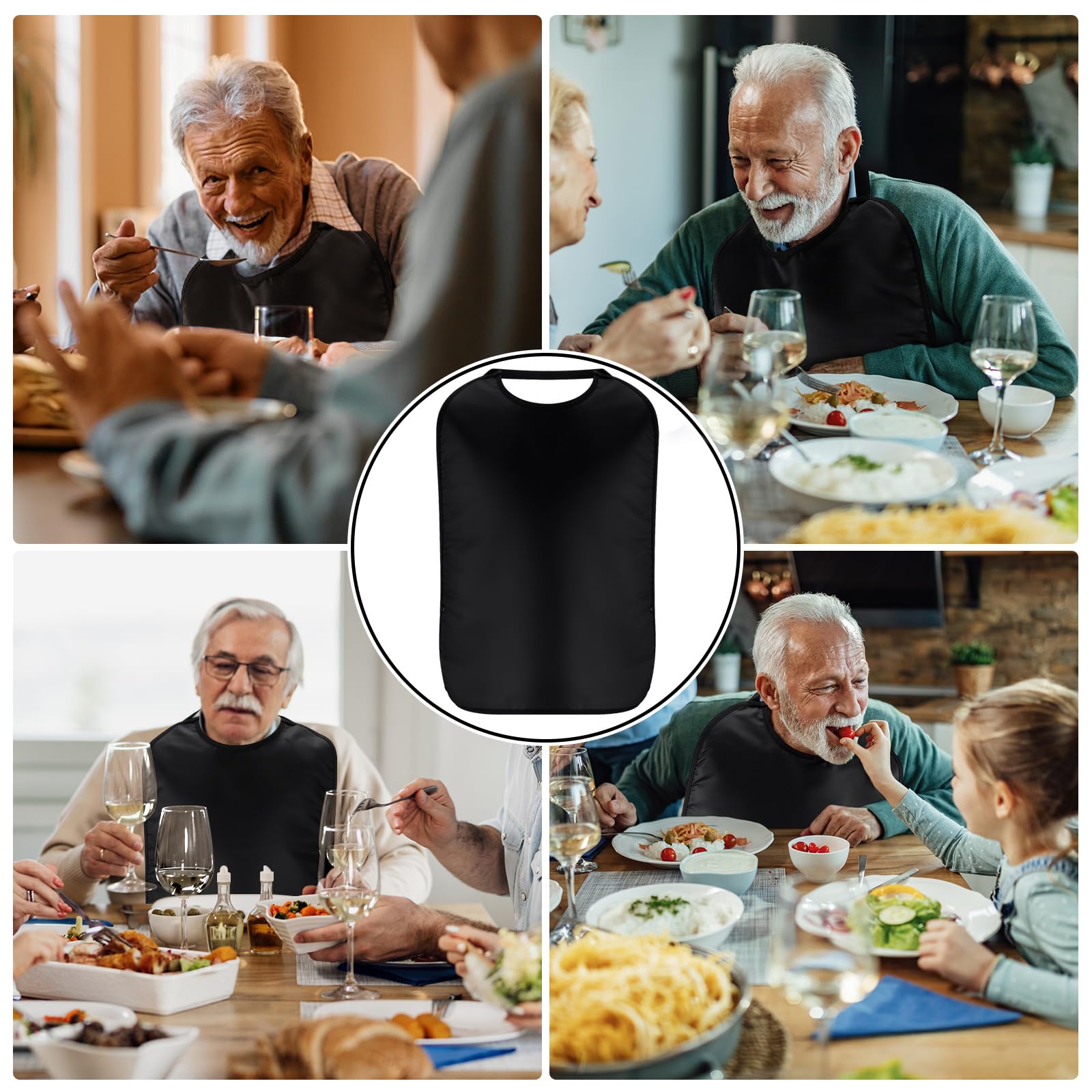 Waterproof Double Layer Stretchable Adult Bibs with Crumb Catcher - Washable Clothing Protector for Eating, Dining & Mealtime - Perfect for Elderly Care, Disabled Adults & Messy Eaters