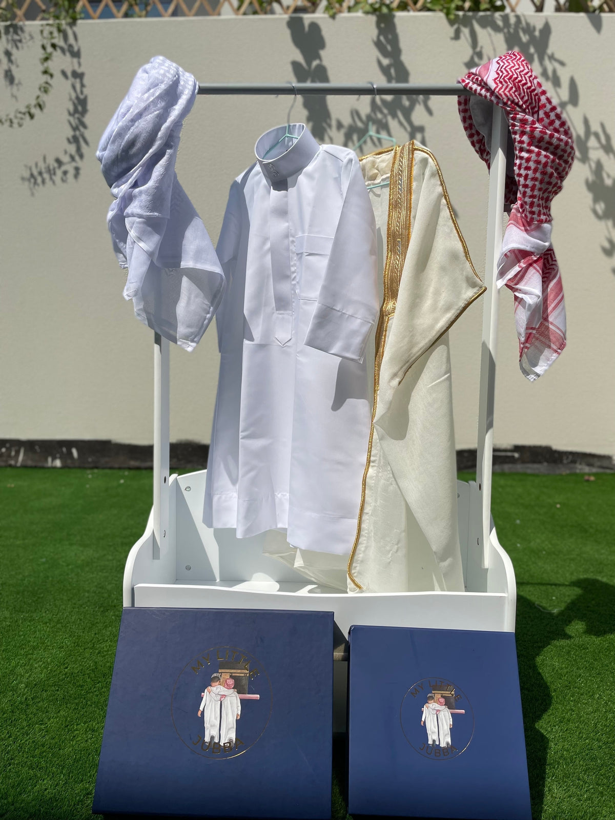 Premium Baby Boy Thobe Gift Set - Cream Bisht for 0-12 Months | 4-Piece Outfit for Newborns, Eid, and Special Occasions
