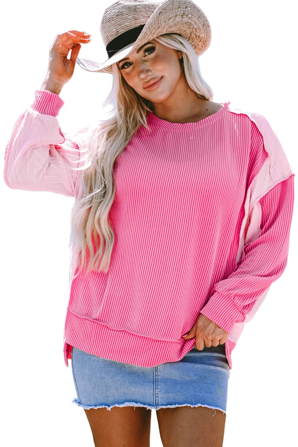 Stylish Colorblock Cable Knit Sweatshirt for Women - Cozy Winter Pullover for Casual Outings & Layering