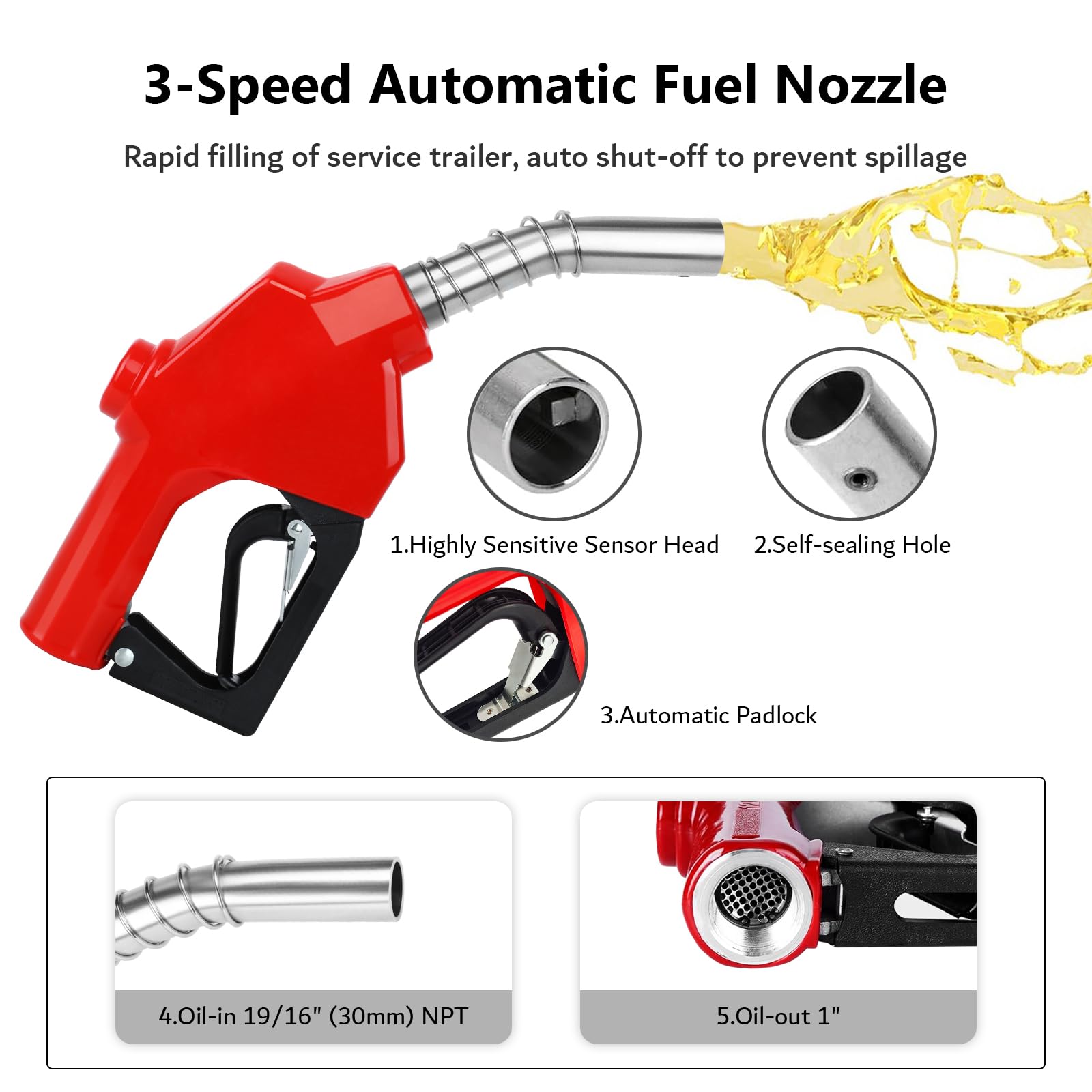 1 Inch Heavy Duty Retractable Fuel Hose Reel - 50ft Diesel Fuel Hose with Nozzle, 300 PSI Spring Driven Autoswing for Fast Pumping - Ideal for Tank Trucks, Boats, Air Vehicles & Automotive Use