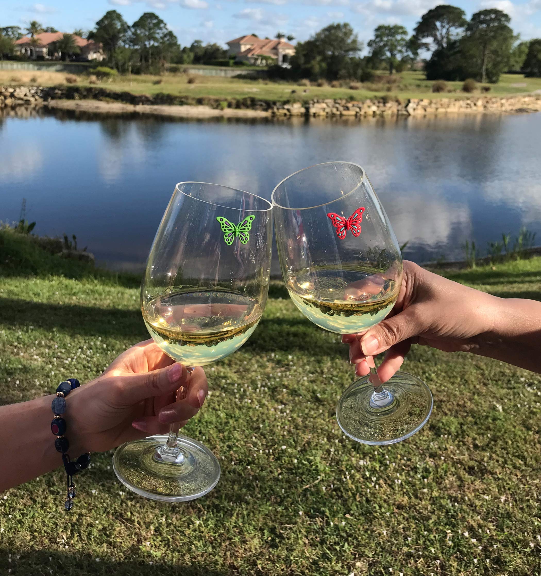Butterfly Magnetic Wine Glass Charms - Set of 6 Unique Drink Markers - Perfect Gardening Gift for Women - Ideal for Outdoor Parties, Wine Tasting & Garden Gatherings