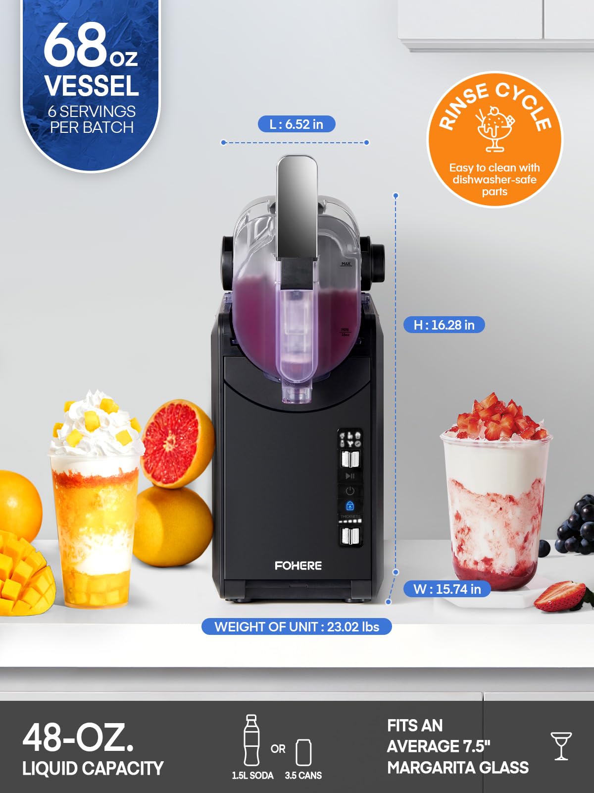 5-in-1 Slushie Machine for Home - No Ice Needed, 15-Minute Frozen Drink Maker with Self-Cleaning Function | Professional Frozen Margarita & Slushy Machine with 5 Preset Programs | Perfect for Margaritas, Frappés, Milkshakes & More | Ideal for Parties, Home Bars & Summer Entertaining - FOHERE