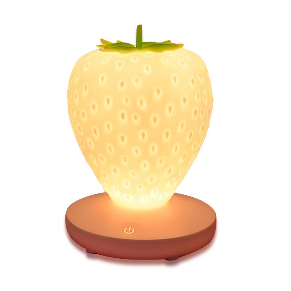 Color Changing LED Strawberry Night Light - Touch Control, Cute Bedside Lamp for Kids Room, Bedroom, Living Room, Office & Party Decor (White) - Perfect for Nighttime Reading, Nursery Lighting & Festive Atmosphere