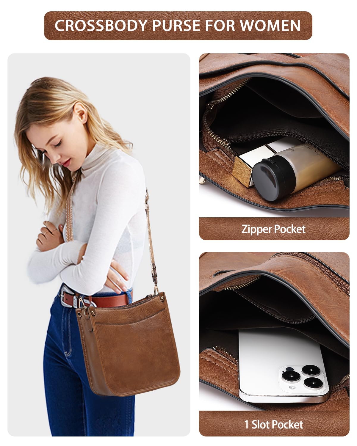 3PCS Women's Leather Crossbody Bags Set with Wallet - Large Shoulder Handbags & Adjustable Straps for Ladies, Perfect for Work, Travel & Daily Use Tote Purse