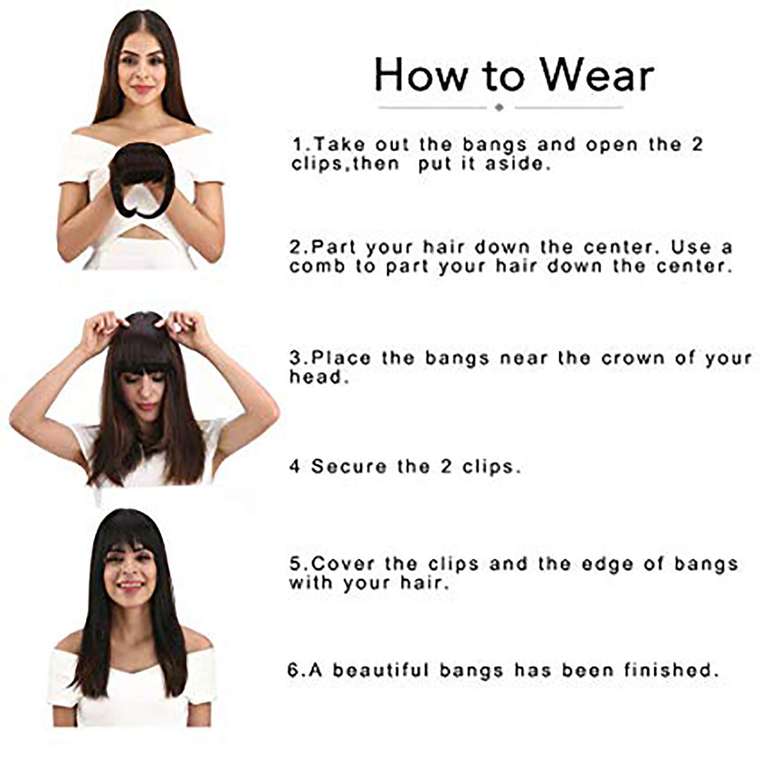 Clip On Synthetic Hair Bangs for Women - Dark Brown Front Fringe Hair Extensions (15g) - Perfect for Daily Wear, Cosplay & Costume Parties