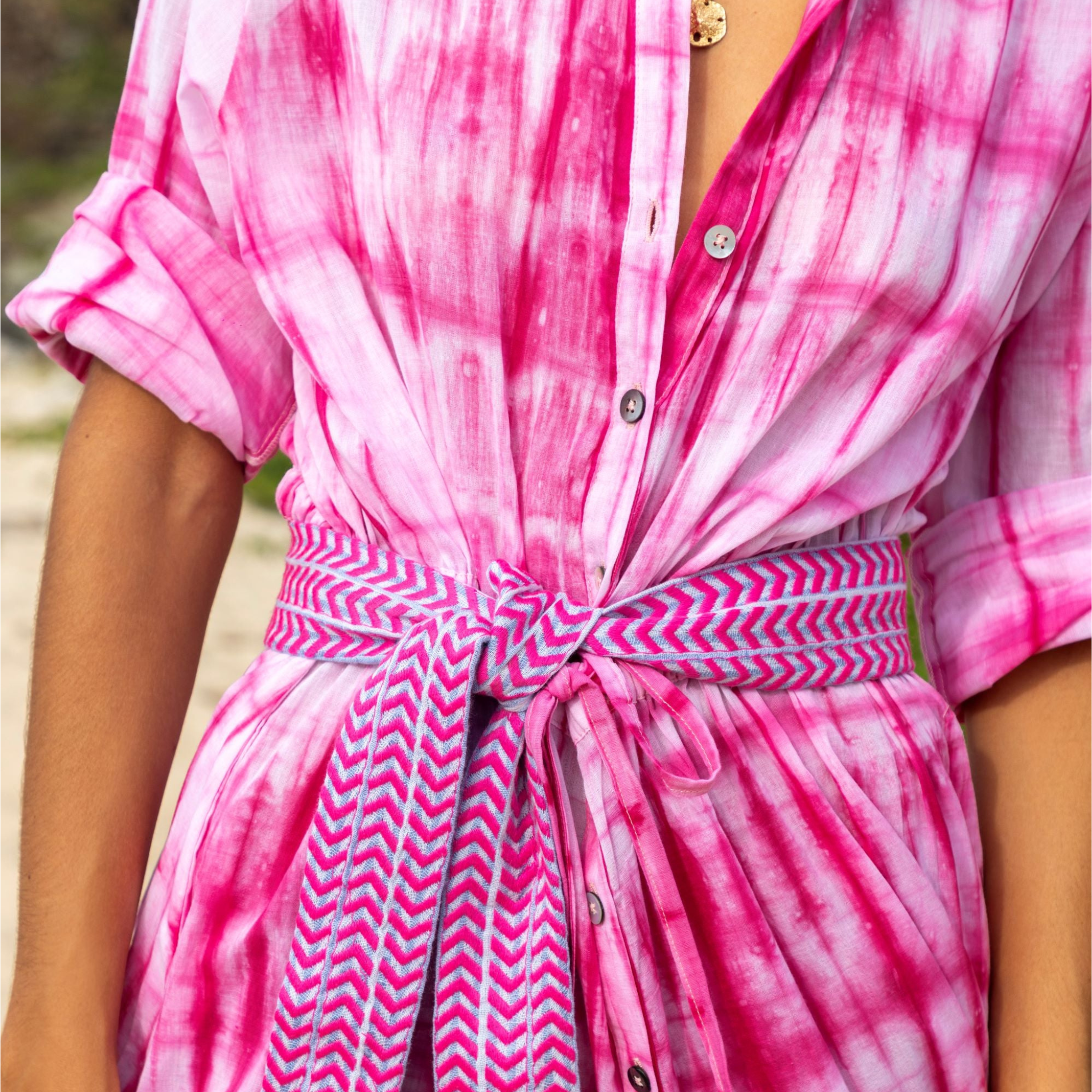 Anais Women's Button Front Shirtdress - Floral Hibiscus Shibori Print Casual Summer Dress for Beach, Vacation & Everyday Wear