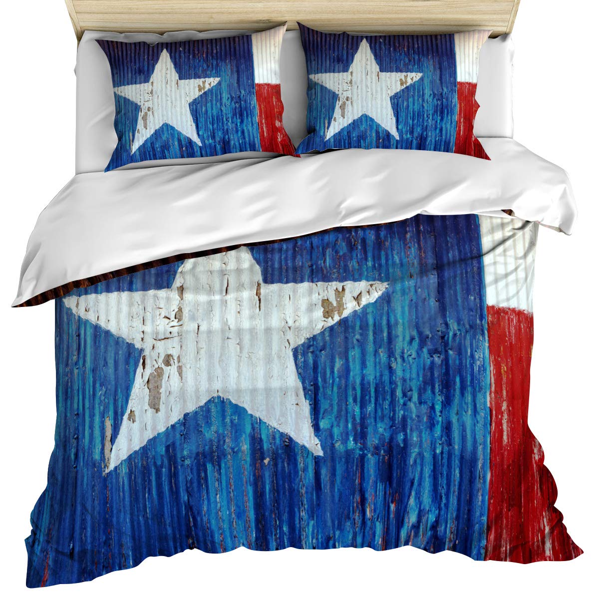 Vintage Texas Star Queen Duvet Cover Set - USA Flag Design for All Seasons