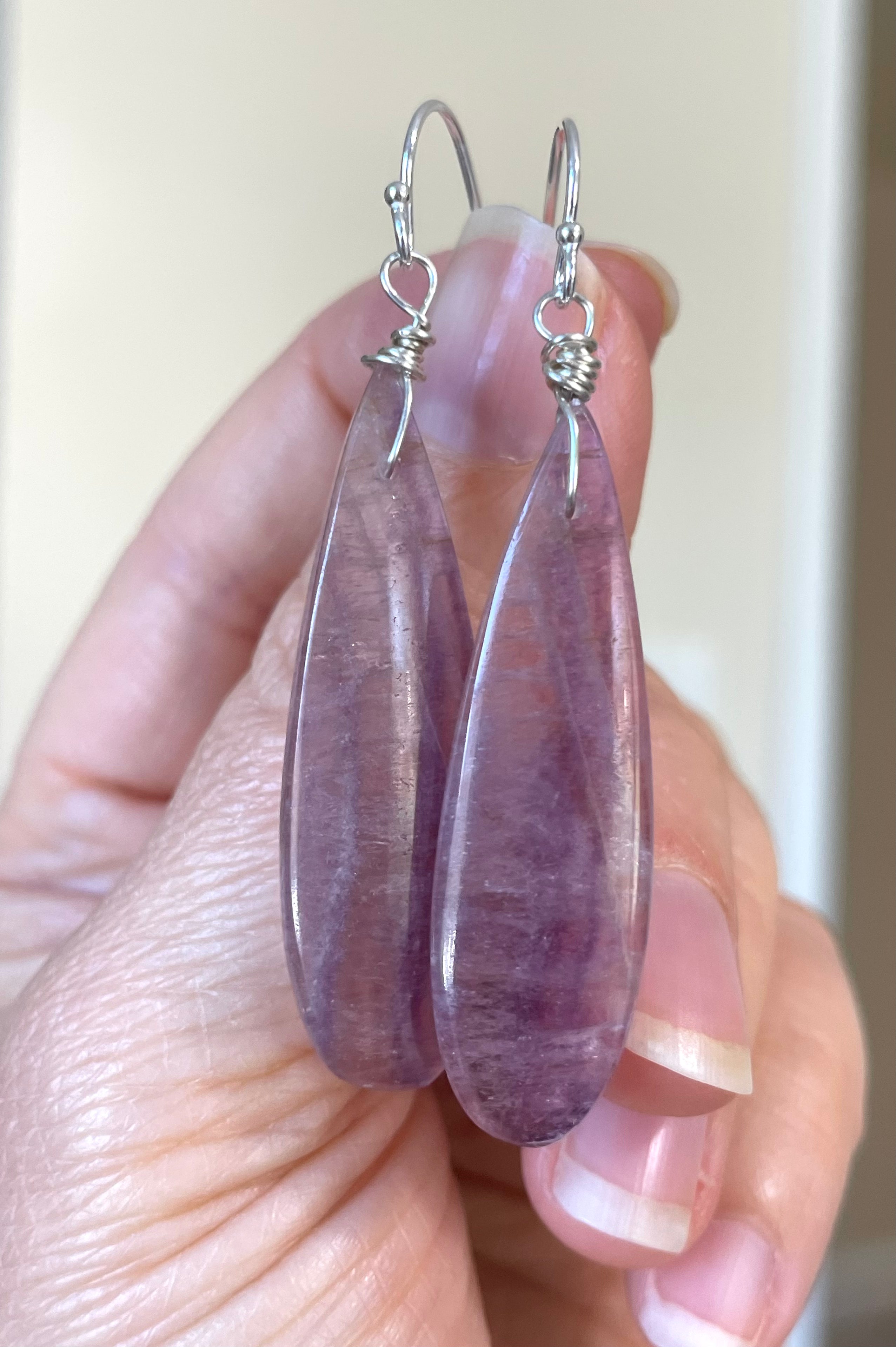 Natural Purple Fluorite Earrings for Women - 925 Sterling Silver Dangle Earrings - Healing Crystal Jewelry for Meditation & Energy Balance