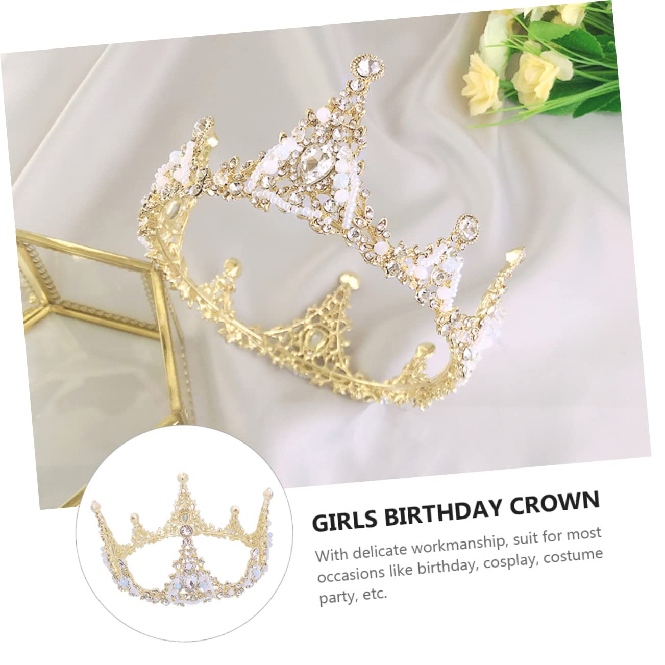 2 Pcs Princess Crown Tiara Set for Kids - Rhinestone Bridal Headpiece, Goddess Headdress & Wedding Party Favors - Alloy Crystal Miss Headband for Birthday, Pageant, Cosplay & Bridal Events