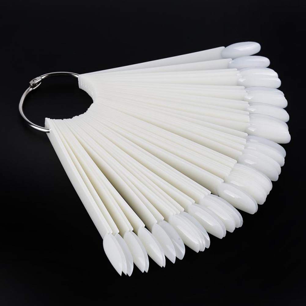 AKOAK 50 Pieces Fake Nail Art Tips Display - Natural Color Fan Nail Display for Salon & DIY, Nail Polish Display Stand for Manicure Practice, Home Nail Art Supplies for Beginners & Professionals