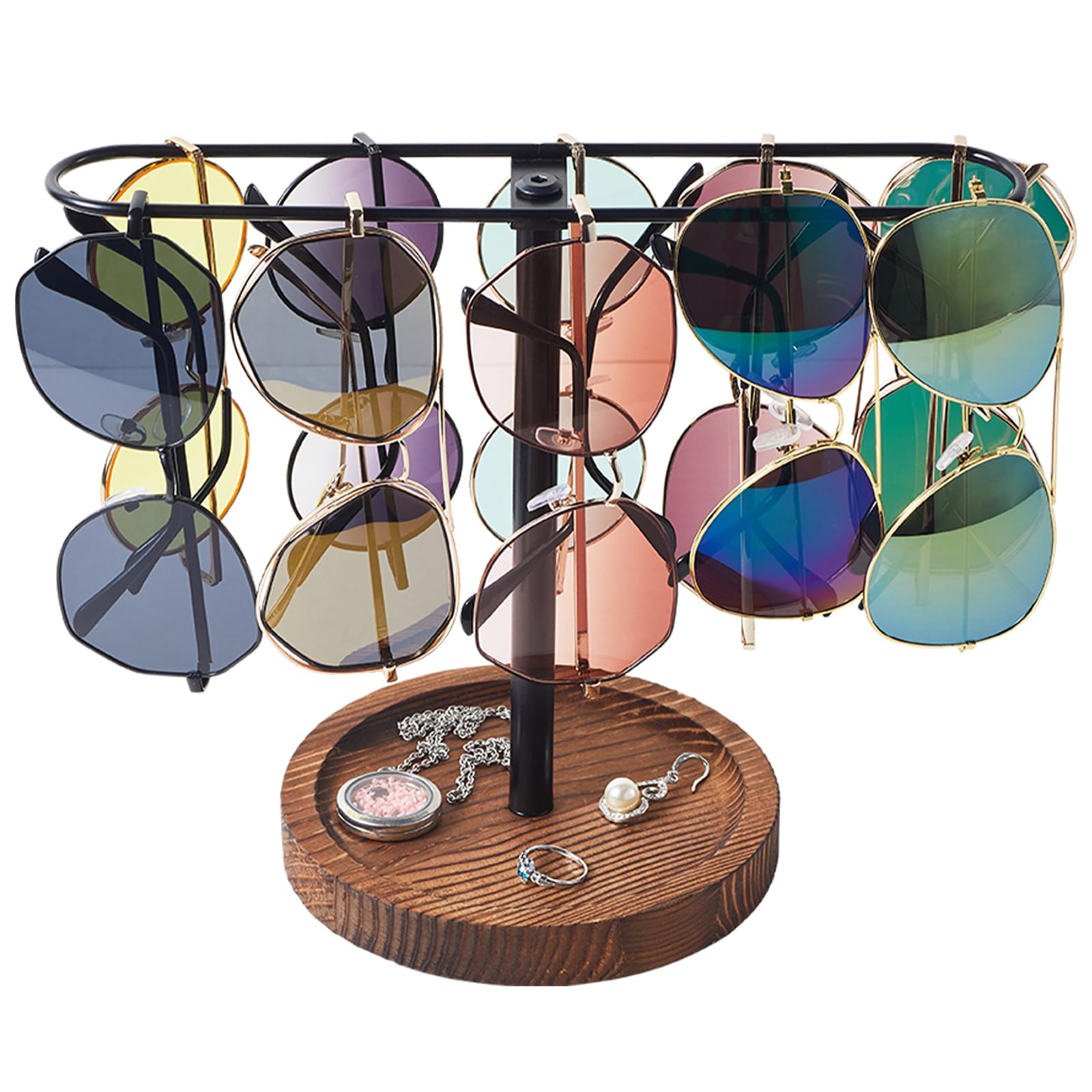 Wooden & Metal Sunglasses Organizer Stand - Multi-Glasses Holder for Men & Women - Eyeglass Storage Rack for Dresser, Desk, Nightstand - Perfect for Bedroom, Office & Travel Accessories Organization