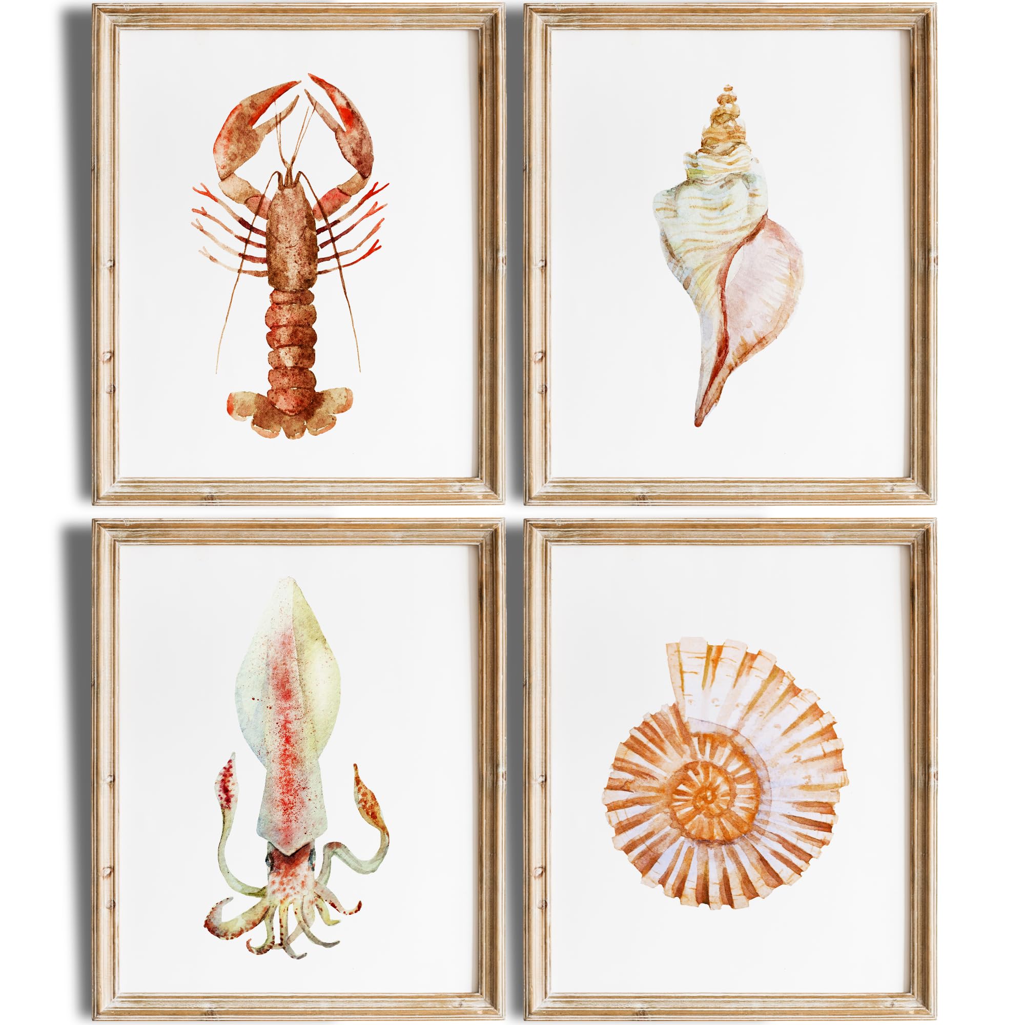 Coastal Crab Wall Art Prints - Set of 4 Unframed 8x10 Beach Decor | Nautical Themed Home Decor for Living Room, Bathroom & Bedroom | Perfect for Beach House, Vacation Rental or Seaside Theme Decor
