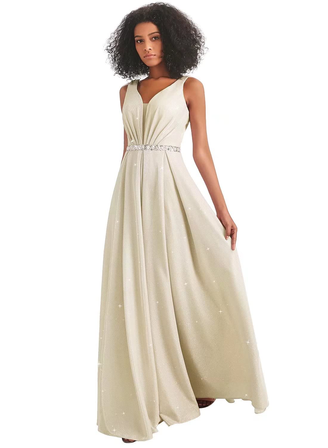 Sparkly Champagne Beaded Prom Dresses for Women - Elegant Long Formal Gowns for Weddings, Bridesmaids & Evening Parties | Perfect for Homecoming, Quinceañera & Special Occasions