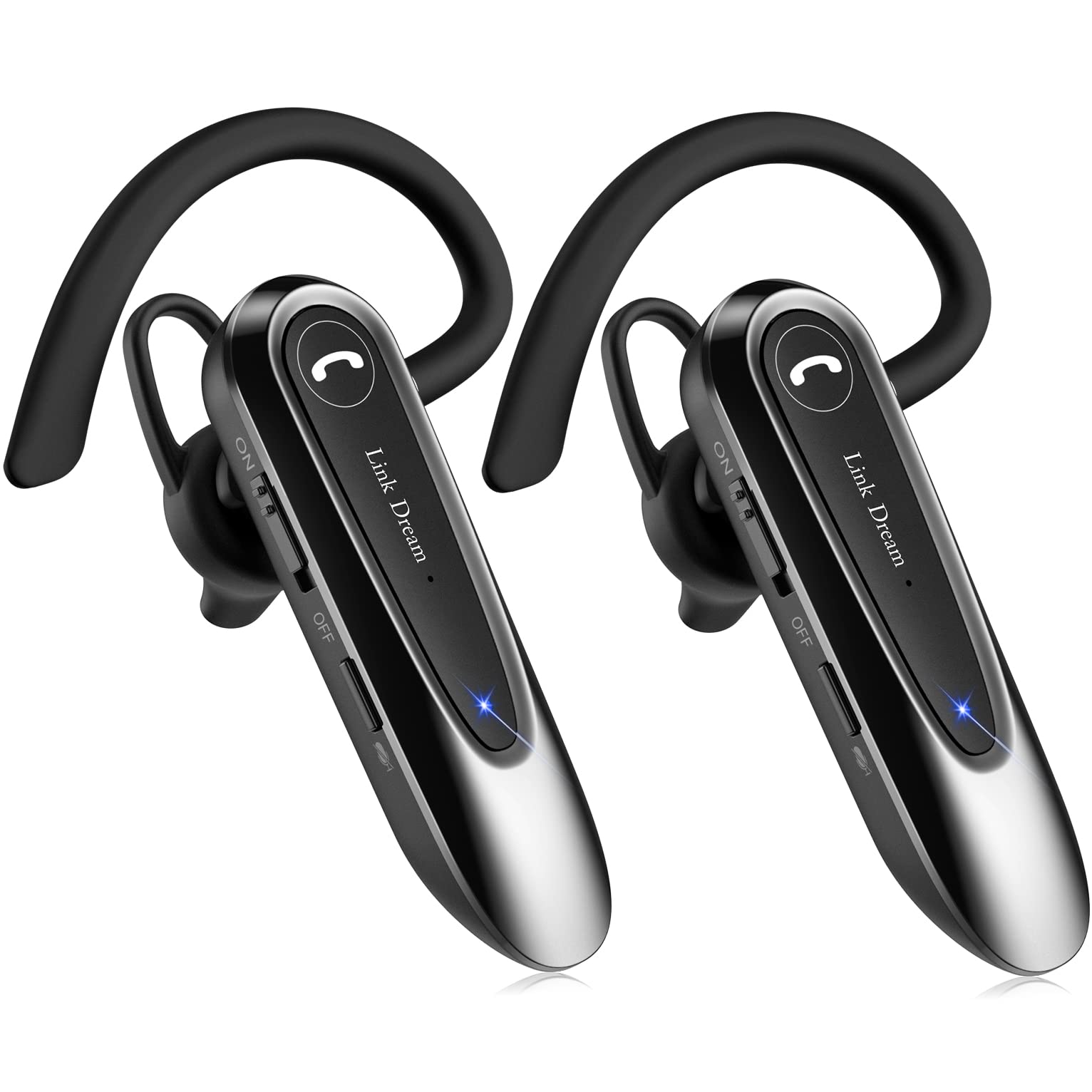 [2 Pack] Link Dream Bluetooth Headset V5.0 - Wireless Earpiece with 20H Talk Time & 180 Days Standby - Hands-Free Earphone for iPhone, Android, Samsung - Perfect for Truck Drivers, Business Calls, Office Work & Safe Driving (Black)