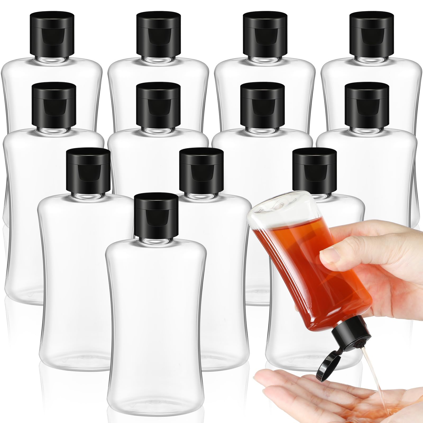 Domensi 12-Pack 3.4 oz Travel Bottles with Flip Top Lids - Clear Plastic Leakproof Squeeze Containers for Shampoo, Lotion & Toiletries - TSA Approved Refillable Cosmetic Bottles for Air Travel, Gym & Vacation Essentials