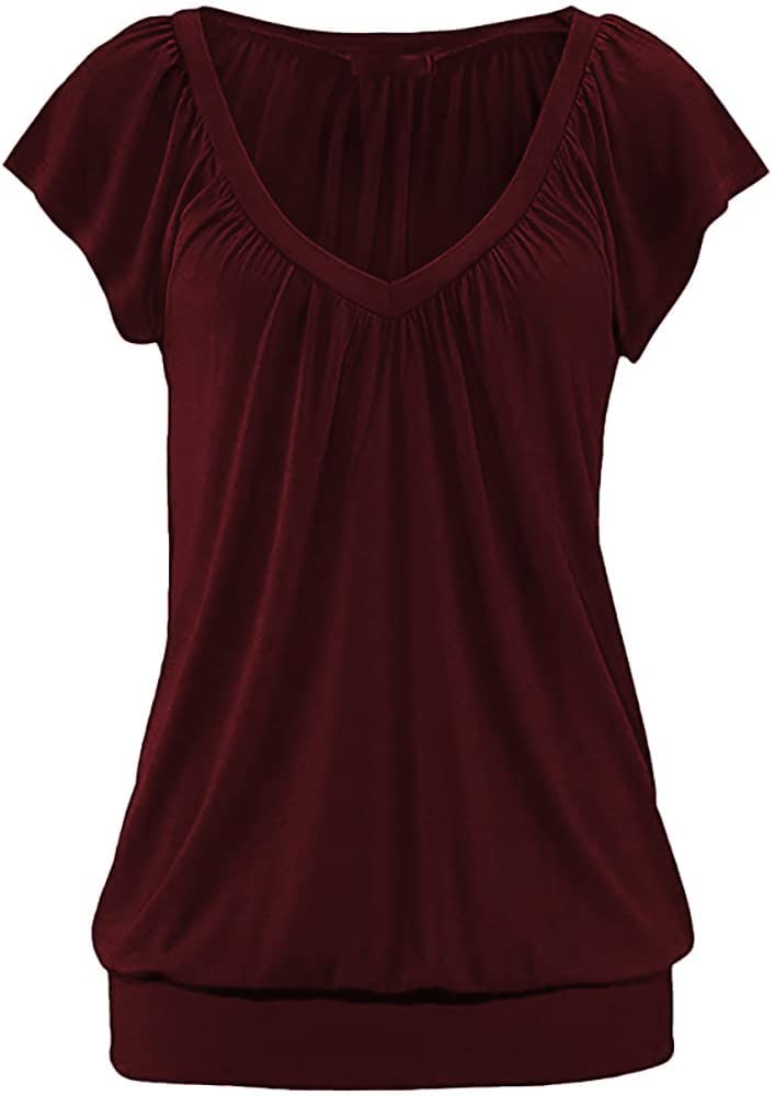 Veatzaer Women's V-Neck T-Shirt - Cap Sleeve Summer Casual Top with Banded Bottom & Loose Fit - Perfect for Beach Outings, Weekend Wear and Layering Under Jackets