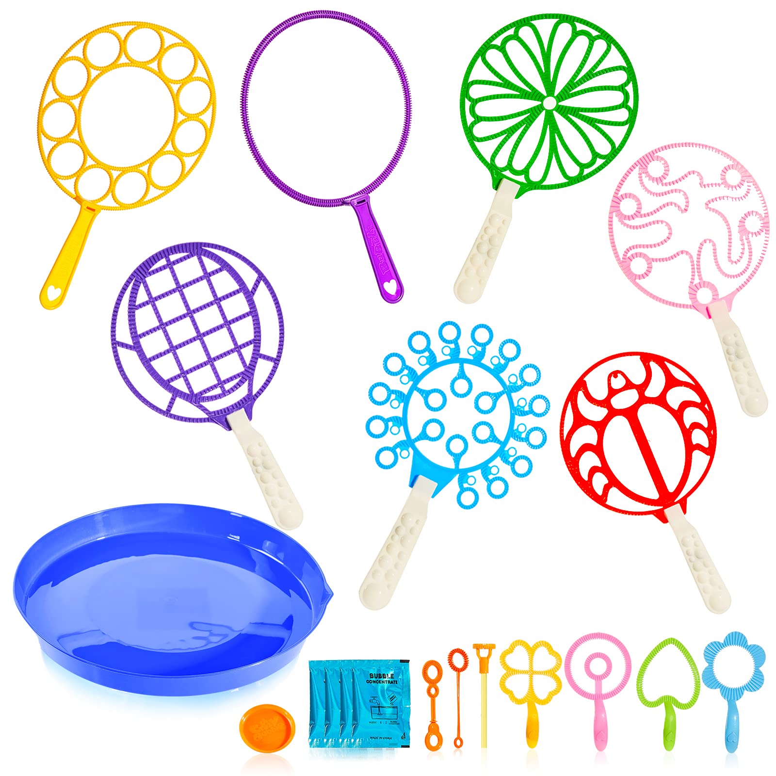 PartyWoo Bubble Wand Set - 20 Pack with Bubble Solution & Tray - Fun Outdoor Bubble Toys for Kids, Boys, Girls of All Ages - Perfect for Birthday Parties, Summer Play, and Outdoor Activities