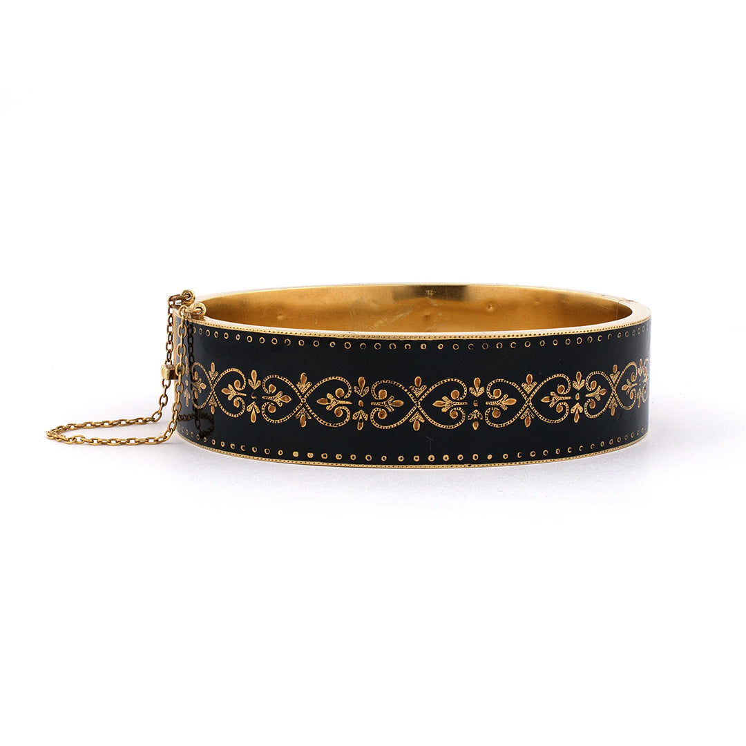 Victorian Gold & Enamel Bangle Bracelet for Women - Elegant Vintage Jewelry Gift for Anniversary, Wedding & Special Occasions
