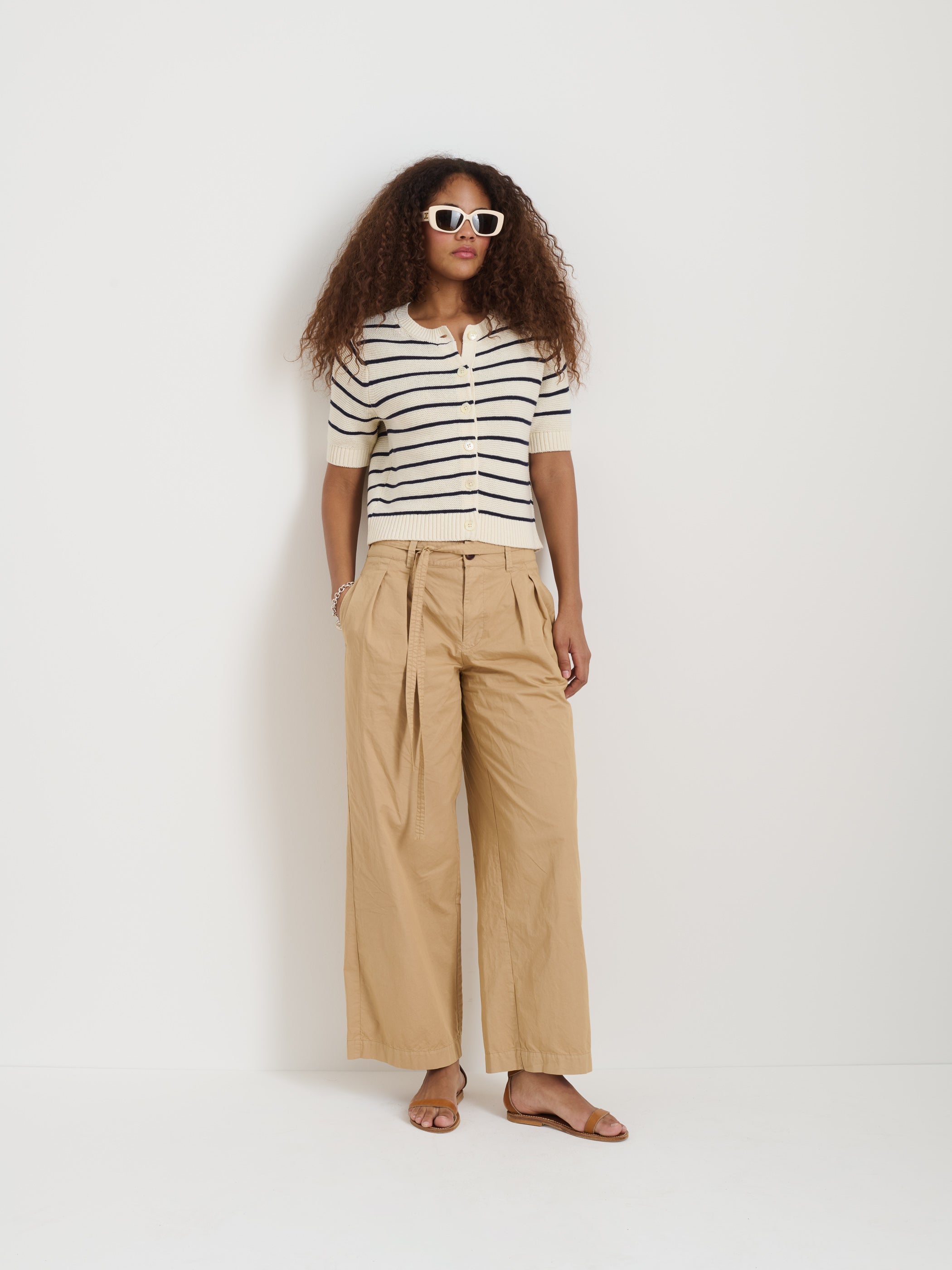 Elle Striped Sweater Women's Cotton Linen Blend Knitwear - Perfect for Fall Layering & Casual Office Wear
