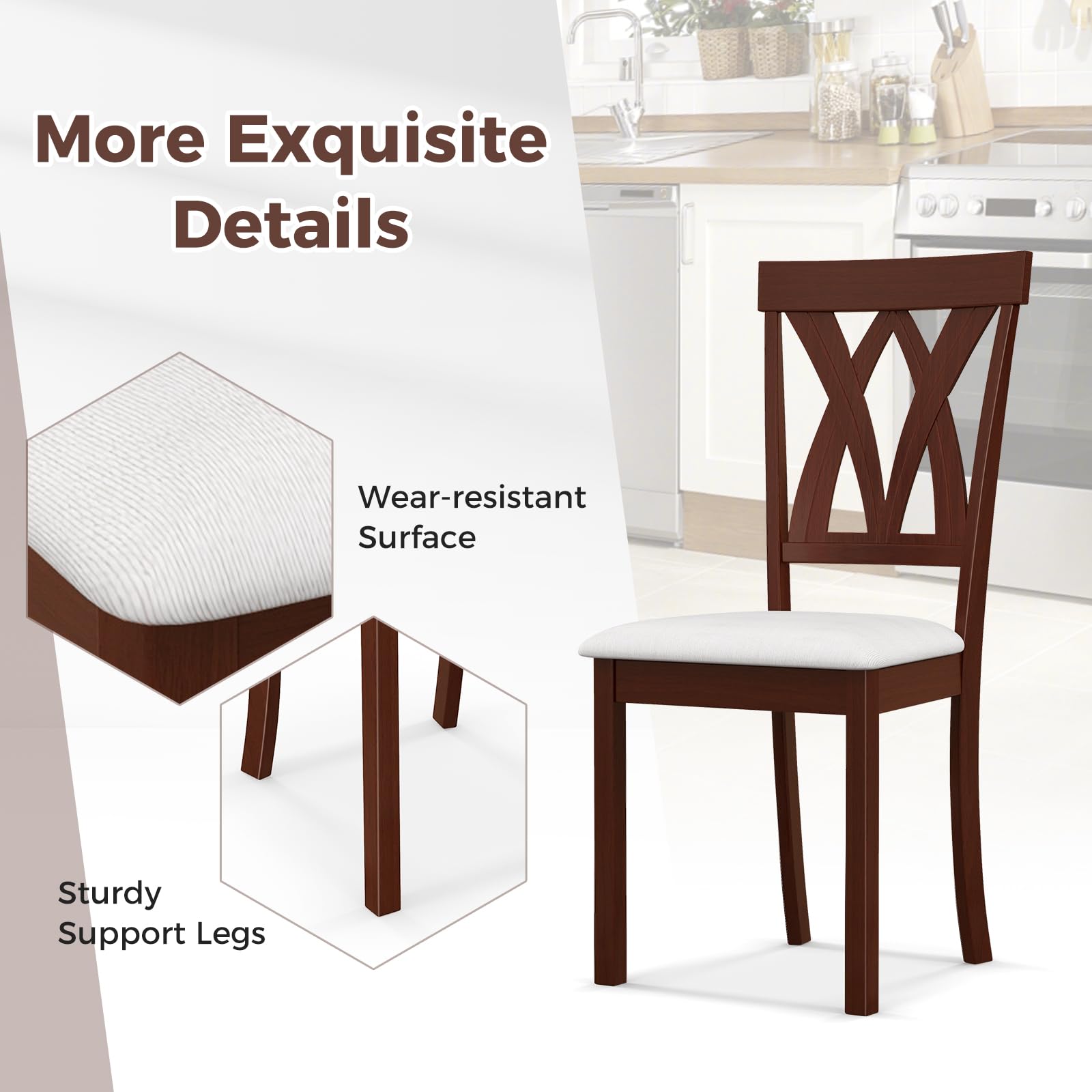 GOFLAME Set of 4 Wooden Dining Chairs - Upholstered Kitchen Side Chairs with Cushioned Seat, Sturdy Rubberwood Frame & Elegant Open Back Design - Perfect for Dining Room, Kitchen, Living Room & Small Spaces