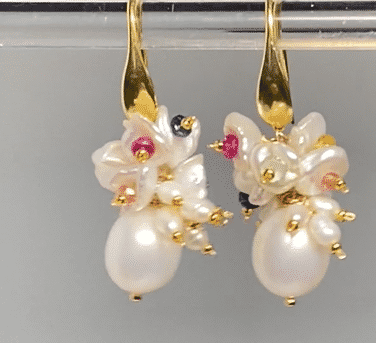 Exquisite Pearl Cluster Earrings with Multicolor Sapphire Gemstones & Keishi Pearls in Gold Fill - Perfect for Weddings, Parties & Special Occasions