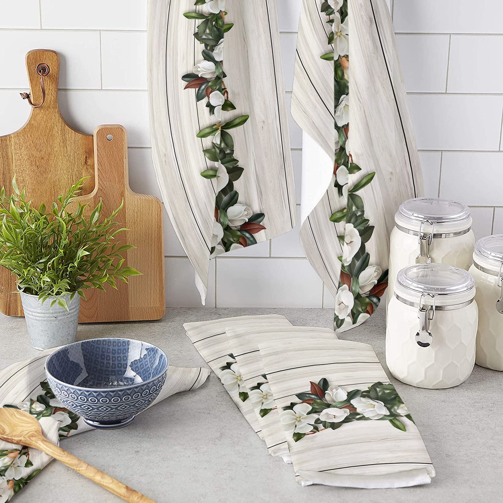 Floral Kitchen Towels Set - Absorbent Microfiber Dish Cloths for Kitchen & Bathroom Decor - 18x28 Inch