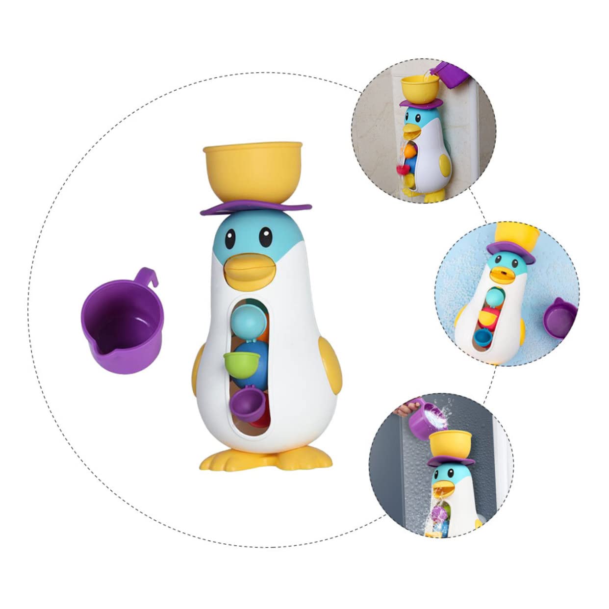 VICASKY 2 Sets Penguin Windmill Bath Toys - Wind Up Waterfall Suction Toys for Kids, Plastic Bathtub Toys for Toddlers - Fun Bath Time & Pool Playtime for Children