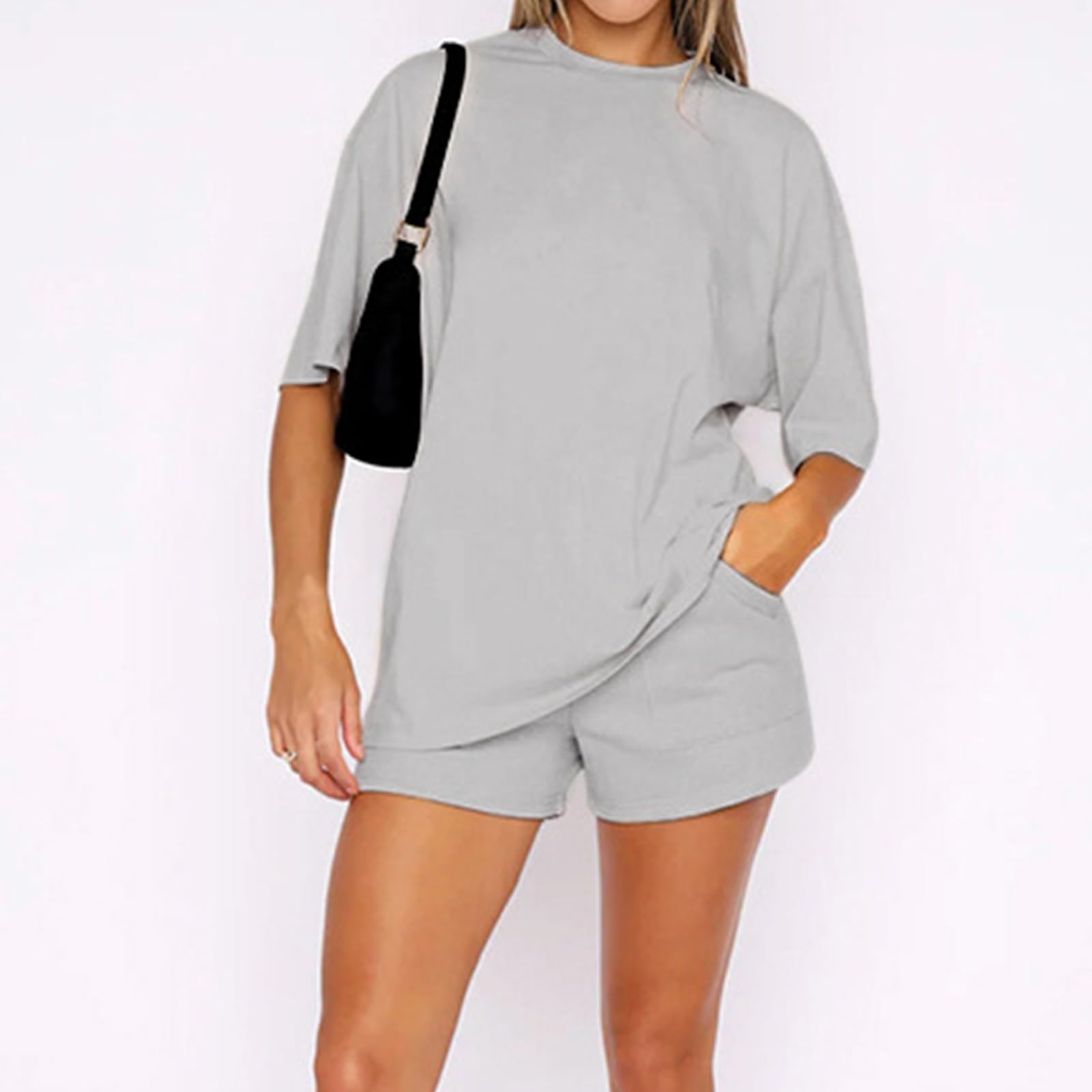 Women's 2-Piece Lounge Set 2024 - Oversized Shirt & Biker Drawstring Shorts Matching Outfit | Comfortable Tracksuit for Home, Gym & Casual Wear