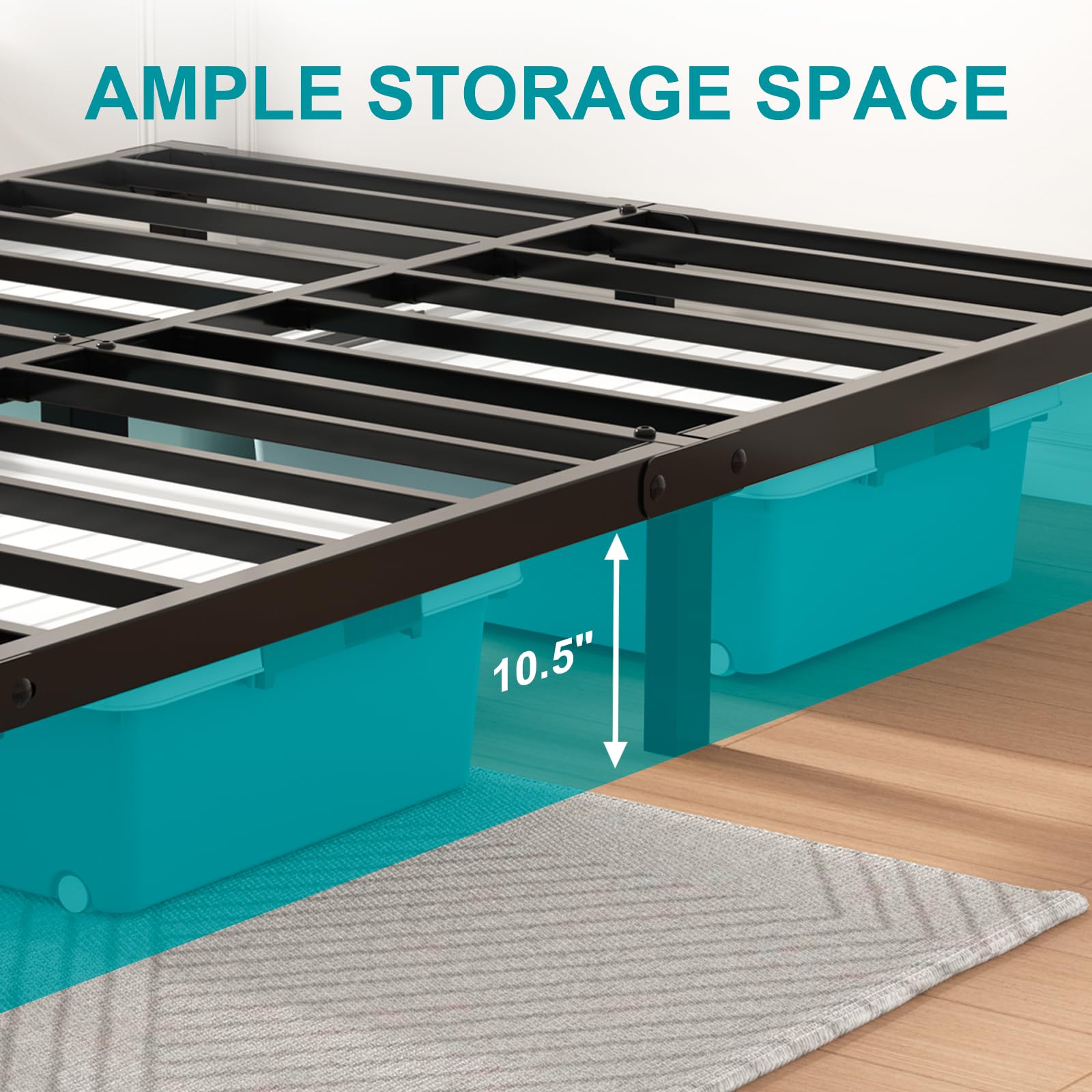 Twolike Queen Metal Bed Frame with Underbed Storage - Sturdy Steel Slat Support, Anti-Noise Foam Stickers, Easy Assembly - Perfect for Small Bedrooms & Guest Rooms (Queen Size)