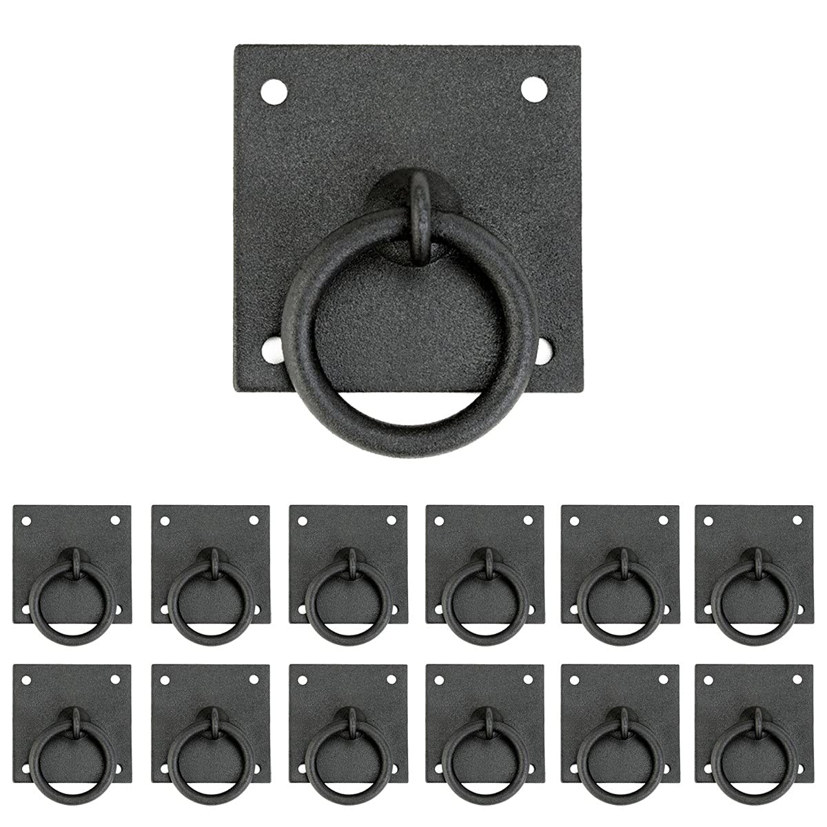 Black Wrought Iron Mission Ring Cabinet Pulls - Antique Drop Style Swing Handles (12 Pack) - Rust Resistant Powder Coated with Mounting Hardware - Perfect for Kitchen Cabinets, Dressers & Vintage Furniture Restoration
