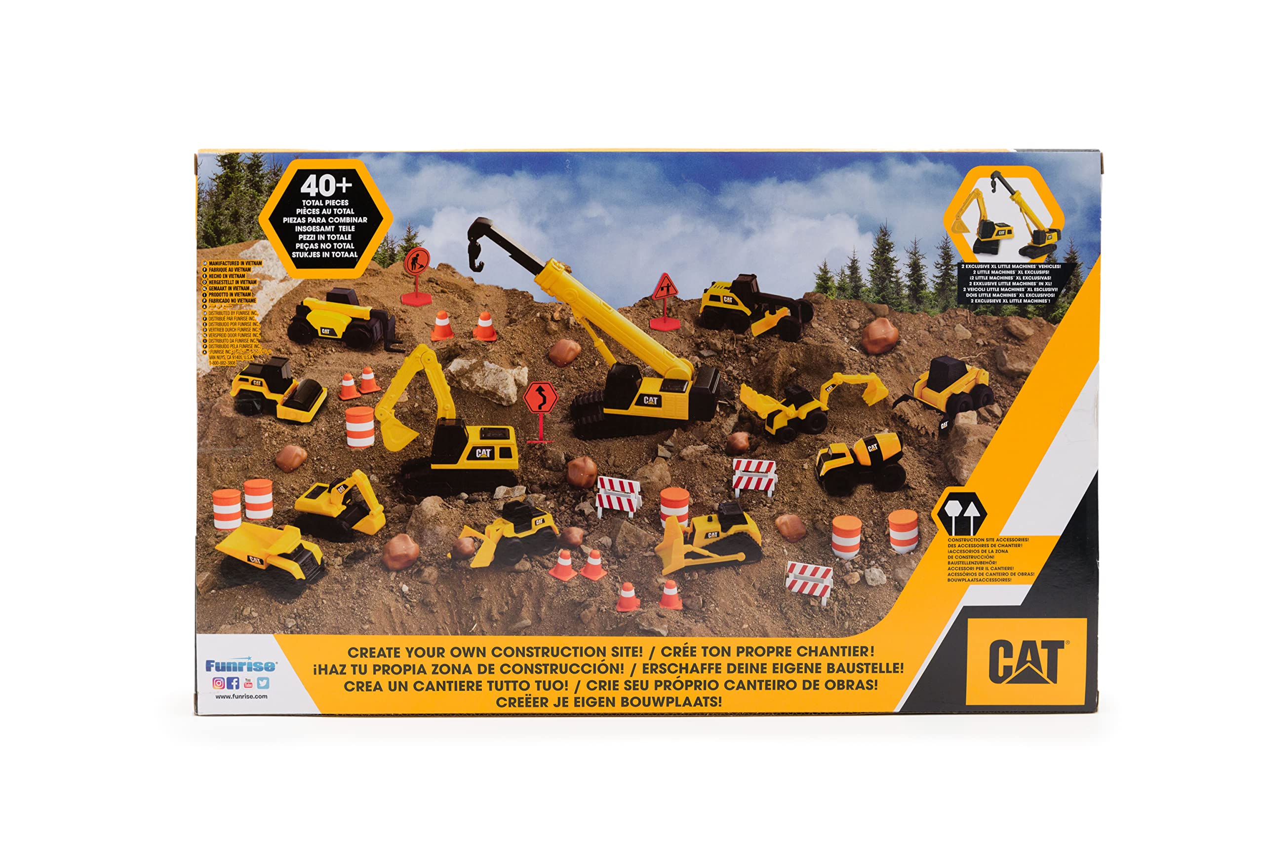 CAT Construction Toys 40-Piece Mega Set - Yellow Vehicles & Accessories with Dump Truck, Crane, Excavator, Bulldozer for Kids Ages 3+ | STEM Learning, Pretend Play & Construction Site Adventures