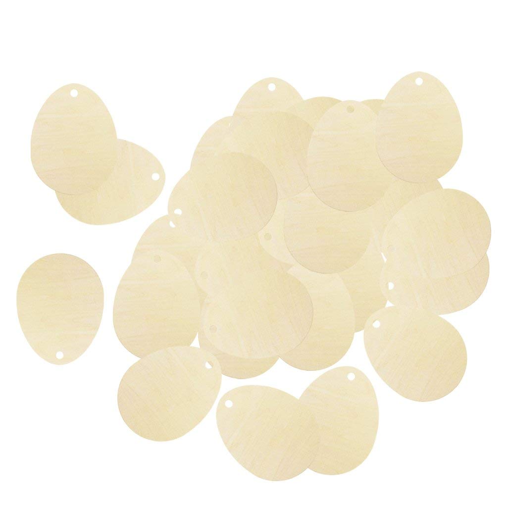 50pcs Unfinished Wooden Egg Shapes with Holes - DIY Easter Scrapbook Embellishments, Party Decorations & Craft Supplies - Perfect for Easter Egg Hunts, Spring Crafts, and Home Decor Projects
