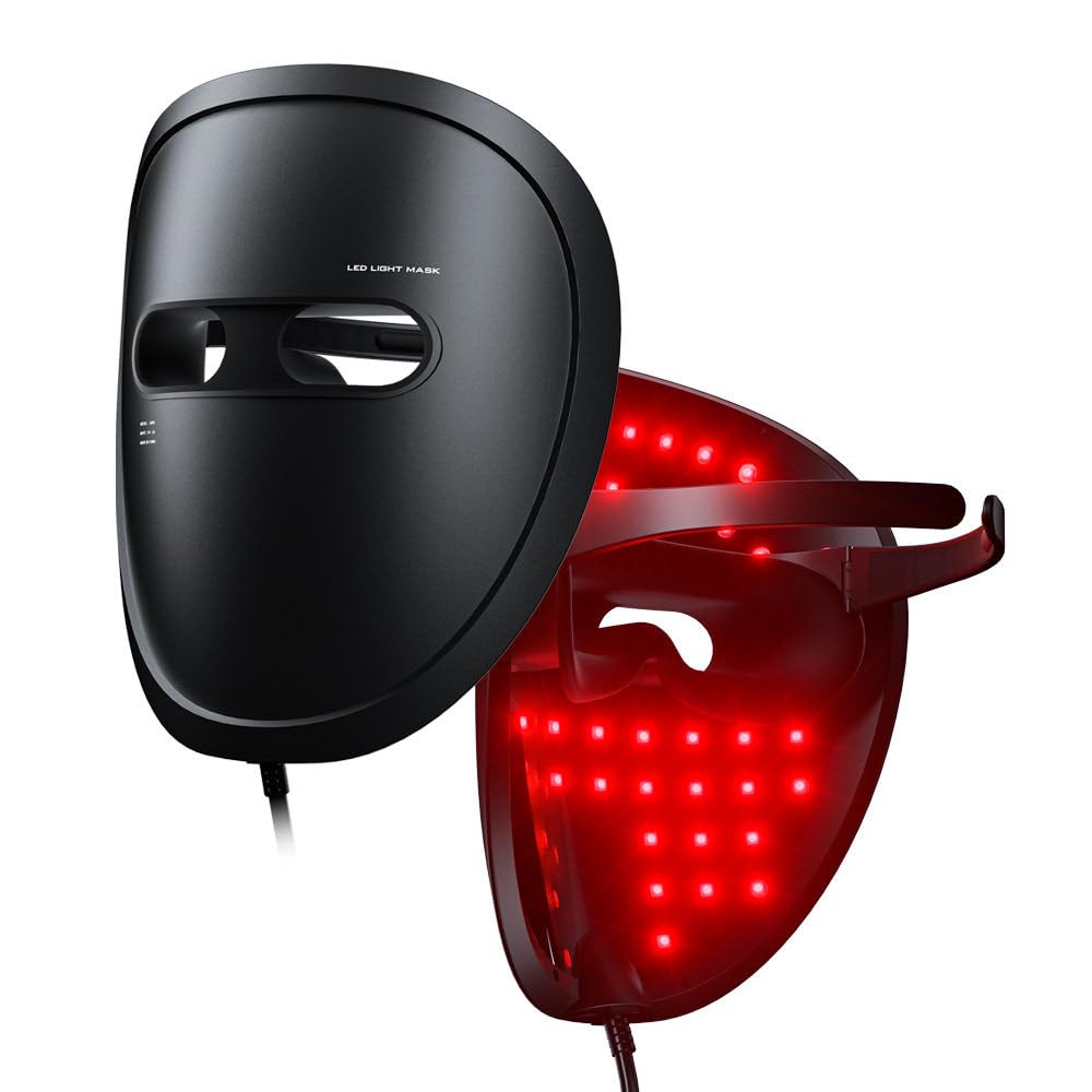 Boyuan LED Face Mask Light Therapy with Remote Control - 7 Color Light Modes & Timer Settings for Acne Treatment & Anti-Aging | Red & Blue Light Facial Device for Home Skincare | Perfect for Daily Skin Rejuvenation & Relaxation