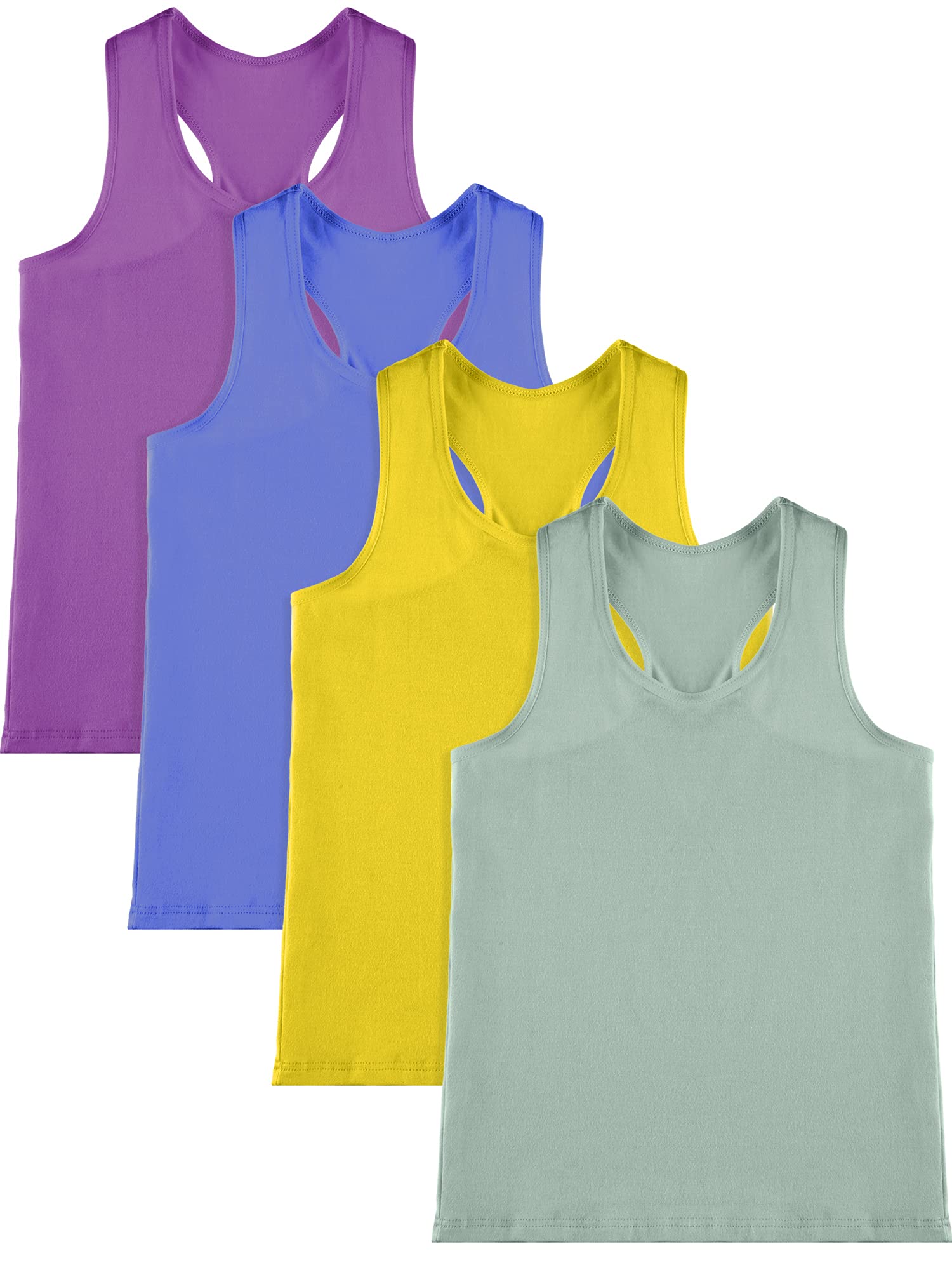 SATINIOR 4 Pack Girls Dance Tank Tops - Racerback Crop Tops for Gymnastics & Dance Practice - Breathable Sleeveless Athletic Wear for Kids & Teens - Perfect for Ballet, Jazz, Cheerleading & Yoga Classes