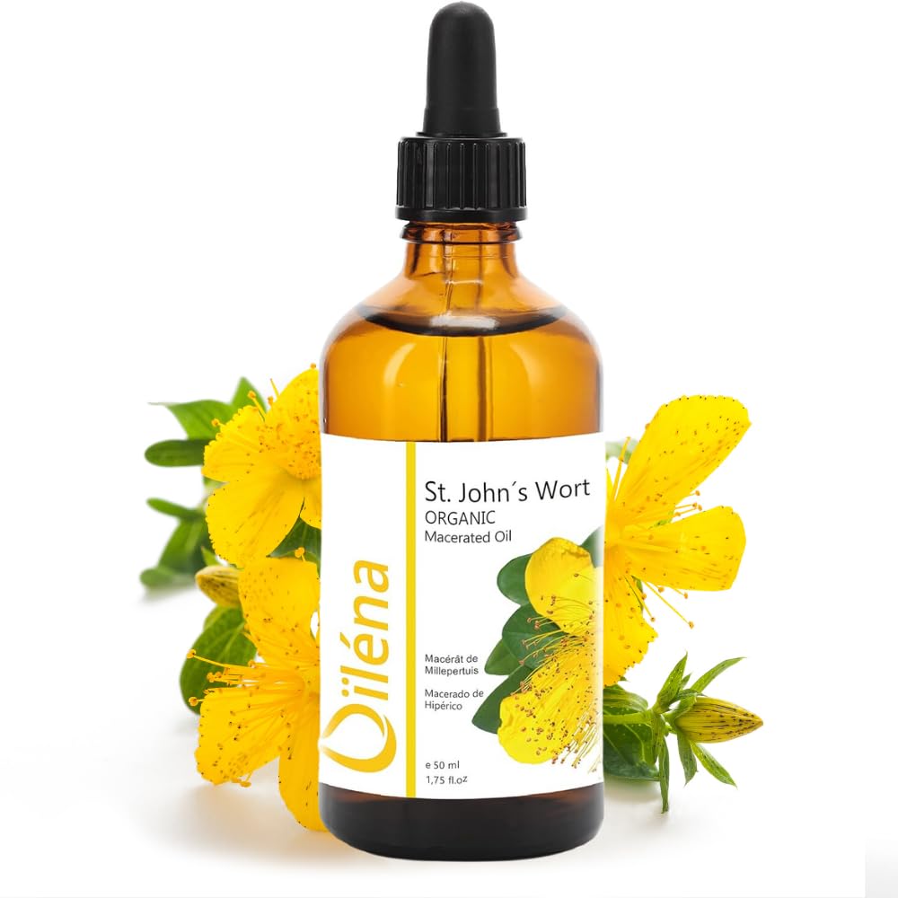 Pure St. John's Wort Macerated Oil - 100% Natural Hyperic Oil for Skin & Hair Care, Facial & Body Moisturizer, Massage Therapy - 50ml | Soothes Dry Skin, Promotes Relaxation & Healthy Hair Growth