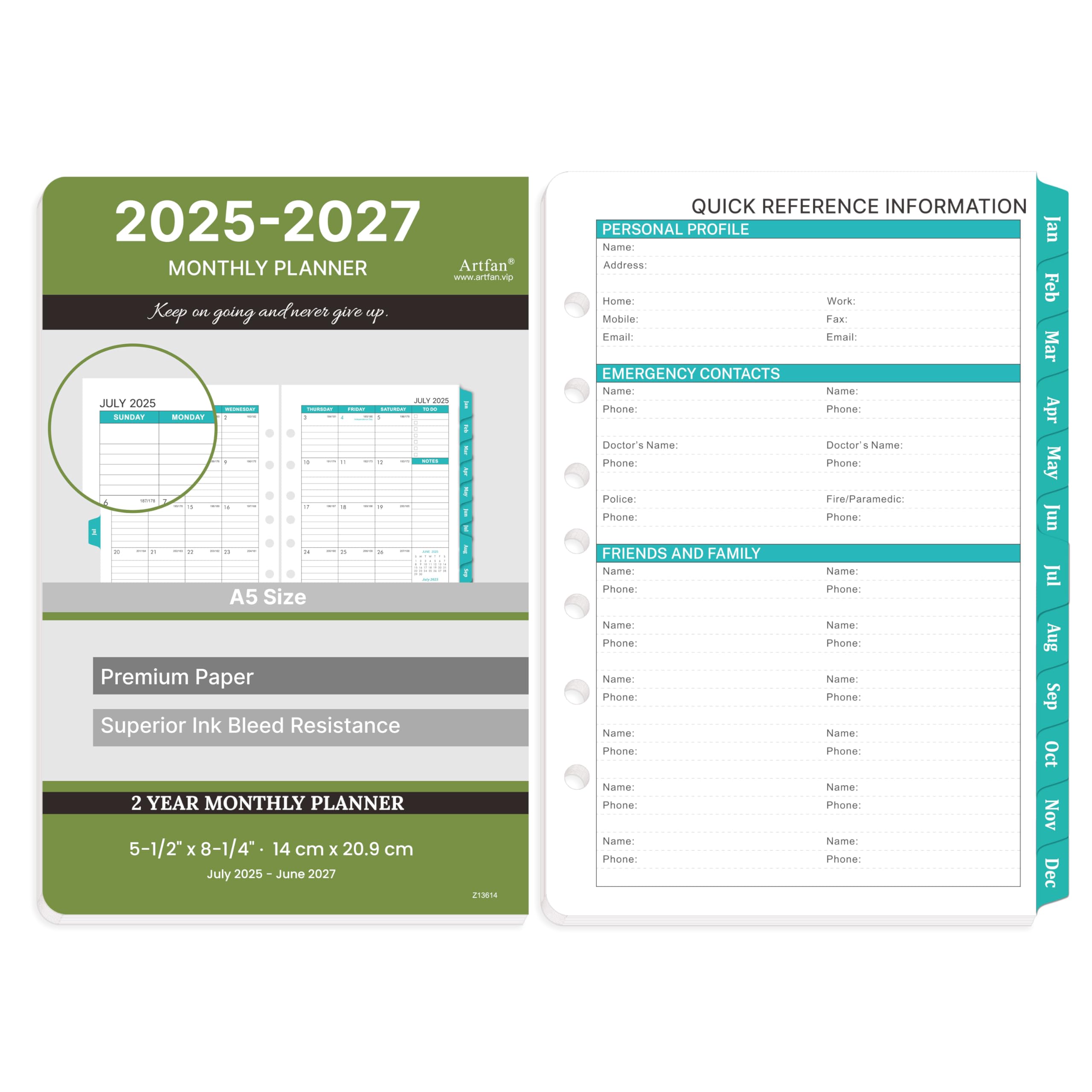 2025-2027 Monthly Planner Refill Inserts - 7-Hole Punched for Franklin Covey & Similar Planners, 5.5