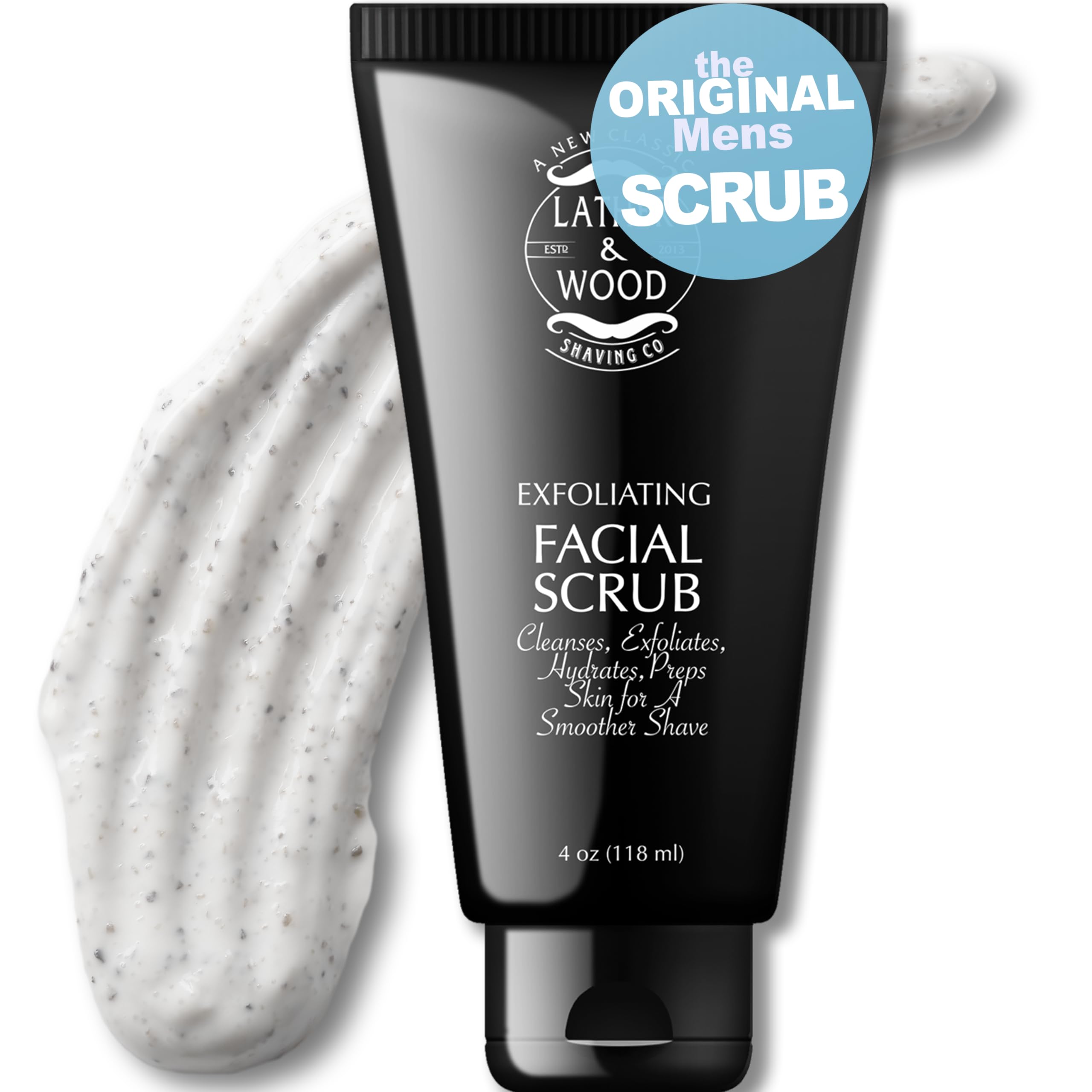 Best Exfoliating Face Wash for Men - Lather & Wood's Premium Facial Scrub | Deep Cleansing & Hydrating 4oz Men's Face Cleanser | Perfect for Daily Skincare & Post-Workout Refresh