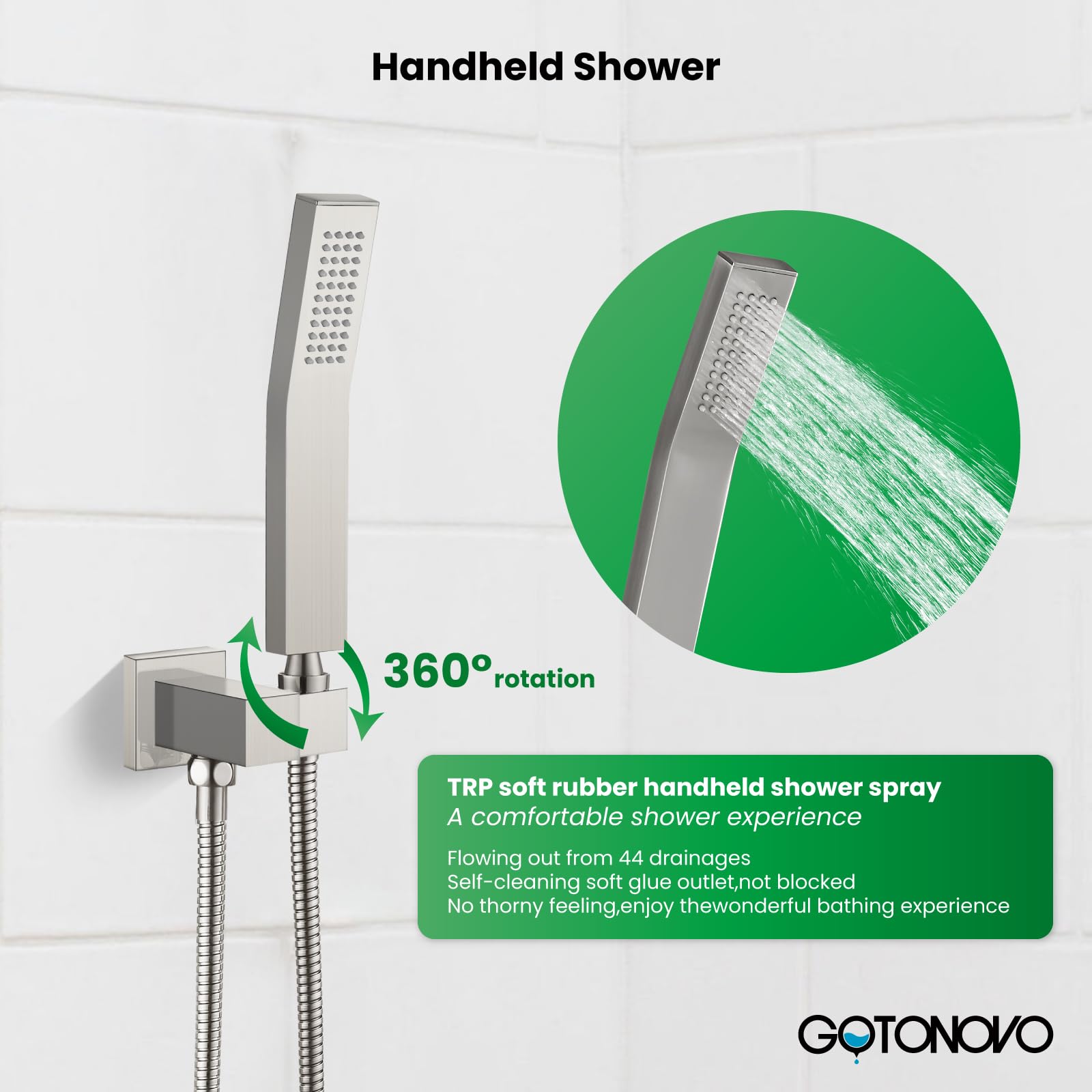 Gotonovo 10 Inch Rainfall Shower System - Brushed Nickel Wall Mounted Shower Head with Pressure Balancing Mixer Valve & Handheld Sprayer - Complete Bathroom Shower Combo for Luxurious Spa Experience at Home