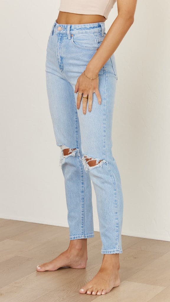 Abrand 94 High Slim Jeans for Women - Gina Rip Distressed Denim Pants | Trendy Skinny Fit Stretch Jeans for Casual Wear & Night Out
