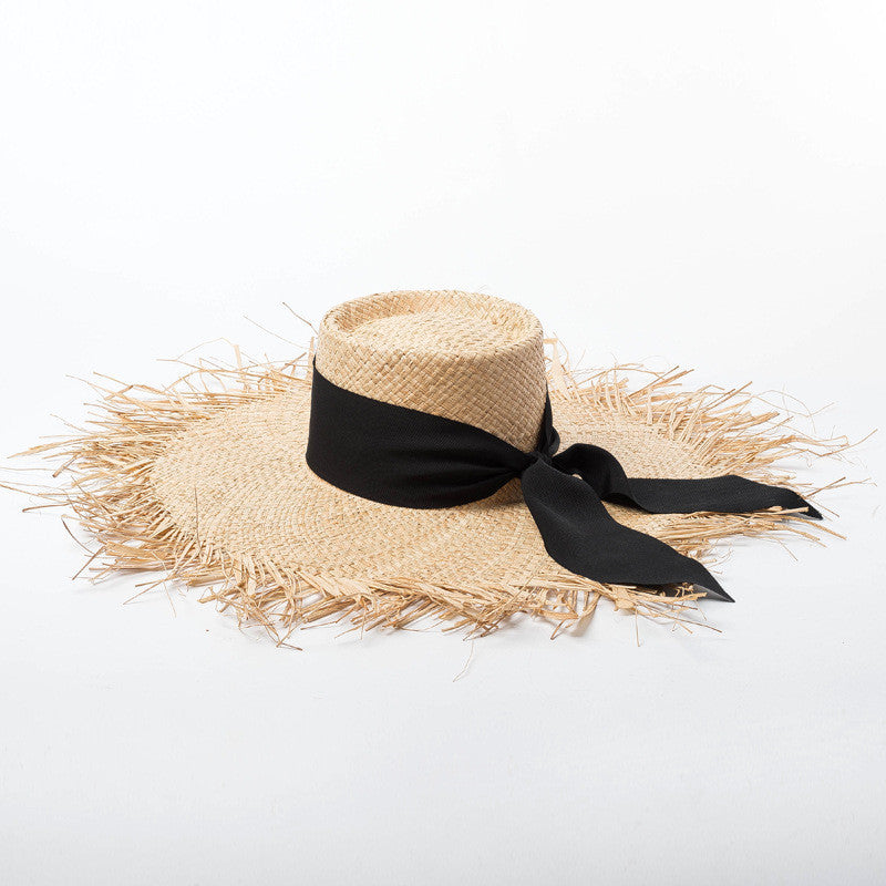 Stylish Raffia Straw Sun Hat for Women - UPF 50+ Wide Brim Beach Hat with Chin Strap - Perfect for Summer, Vacations, and Outdoor Activities