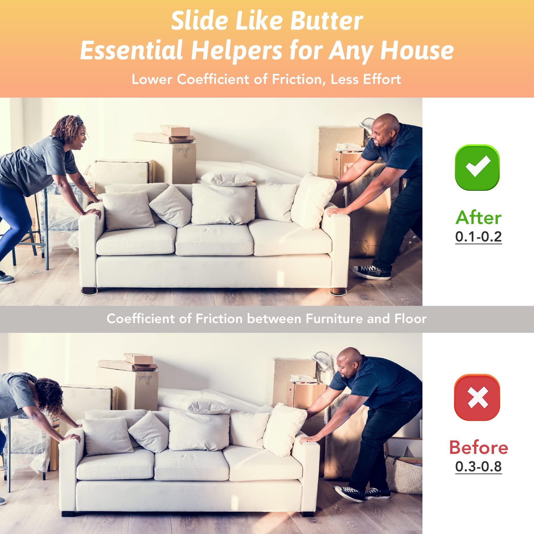CO-Z Heavy-Duty Furniture Sliders 16 Pack - 3.5