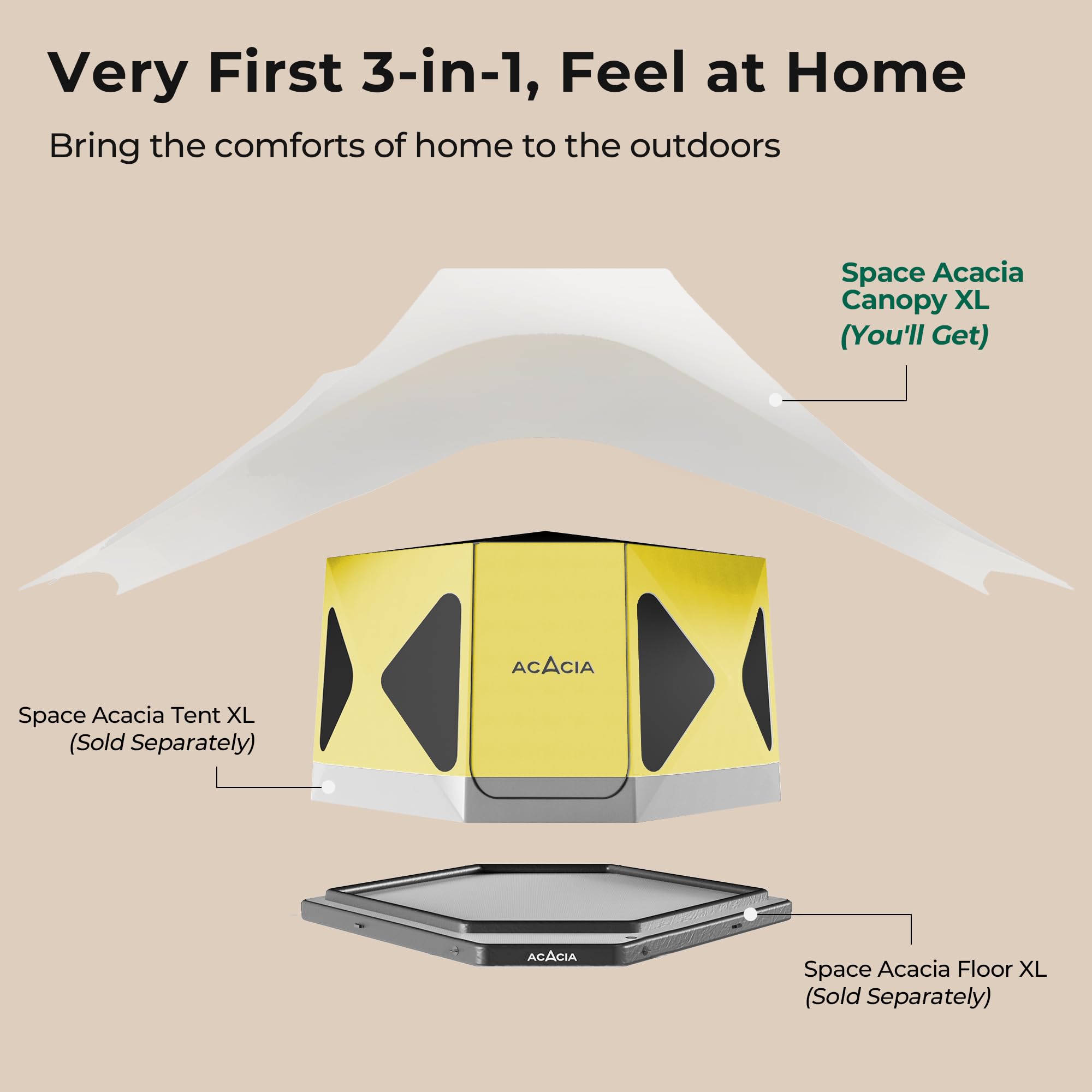 ACACIA Canopy XL for Space Acacia Camping System - Waterproof PU2000 4-Season Camping Tarp with UPF50+ Sun Protection, Includes 4 Telescoping Poles & Carry Bag (Almond Color) - Perfect for Backpacking, Hiking, and Outdoor Adventures
