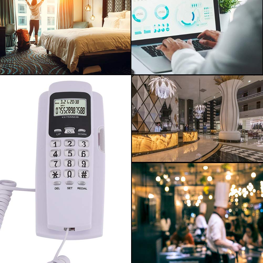 Mini White Corded Desktop Landline Phone with Caller ID & LCD Backlight Display - Perfect for Hotel, Home, and Office Use (No Wall Mount)